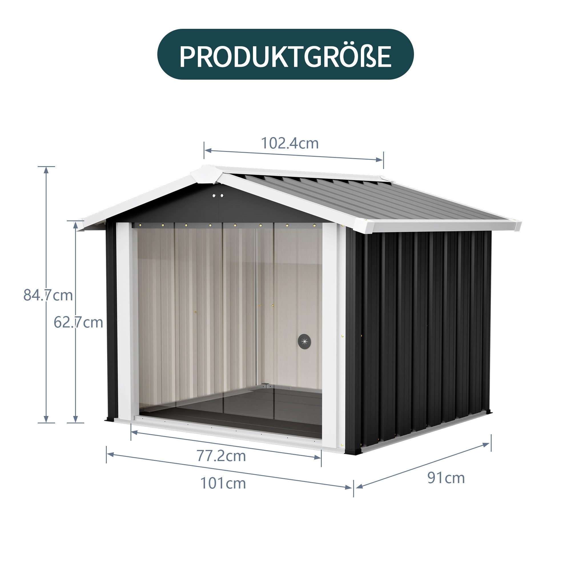 Blossom Hundehütte Hundehütte Outdoor 102×91×84,7 cm Wetterfeste Metall-Hundehütte, UV-Schutz, Belüftung, wasserdicht, Hundehütte für Garten, Terrasse