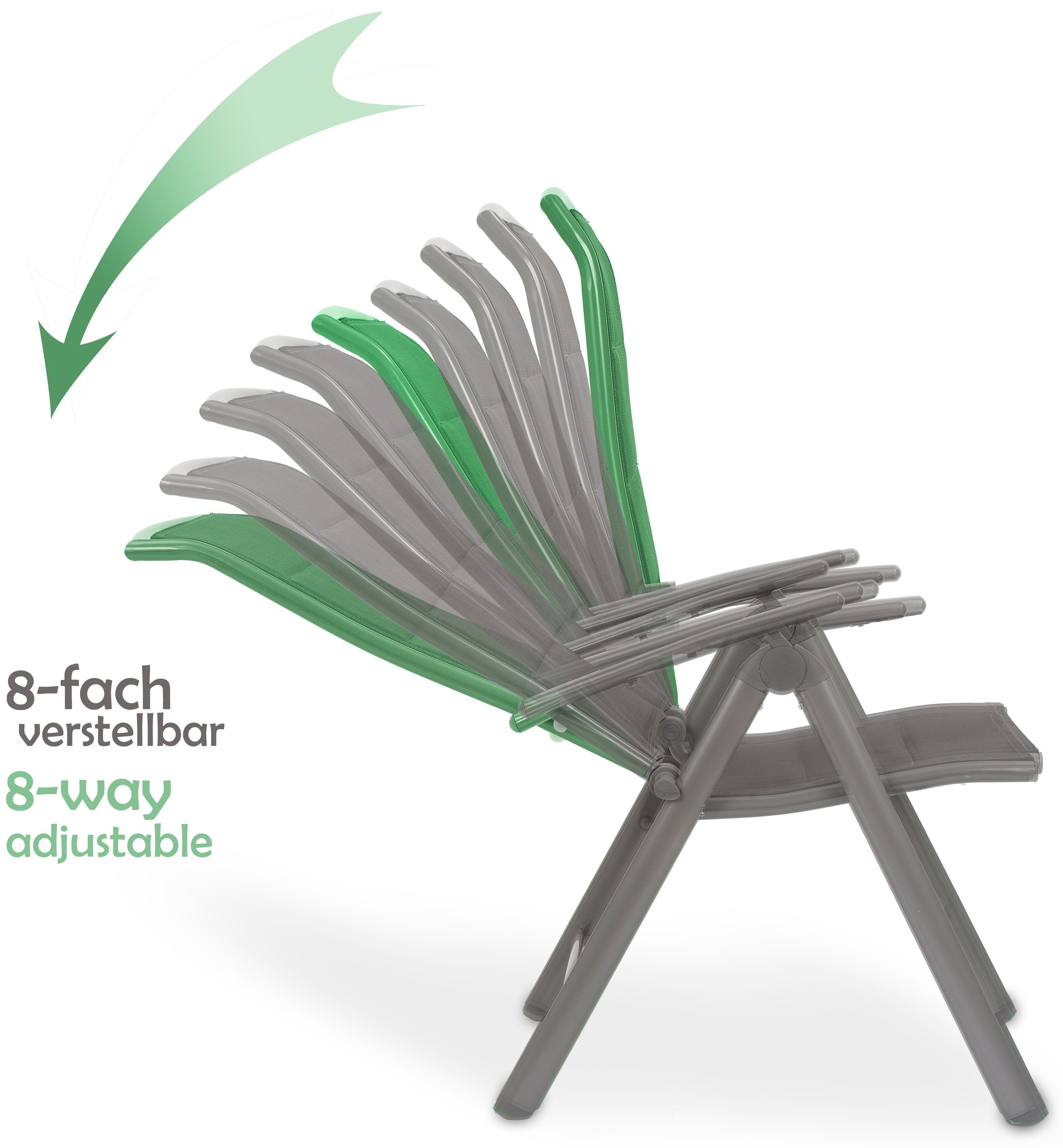 BRUBAKER Gartenstuhl Milano - Gepolsterter Klappstuhl aus Aluminium - Balkonstuhl (Outdoor Campingstuhl für Garten und Balkon - Wetterfest, 2 St), Hochlehner Campingstuhl mit 8-fach verstellbarer Rückenlehne