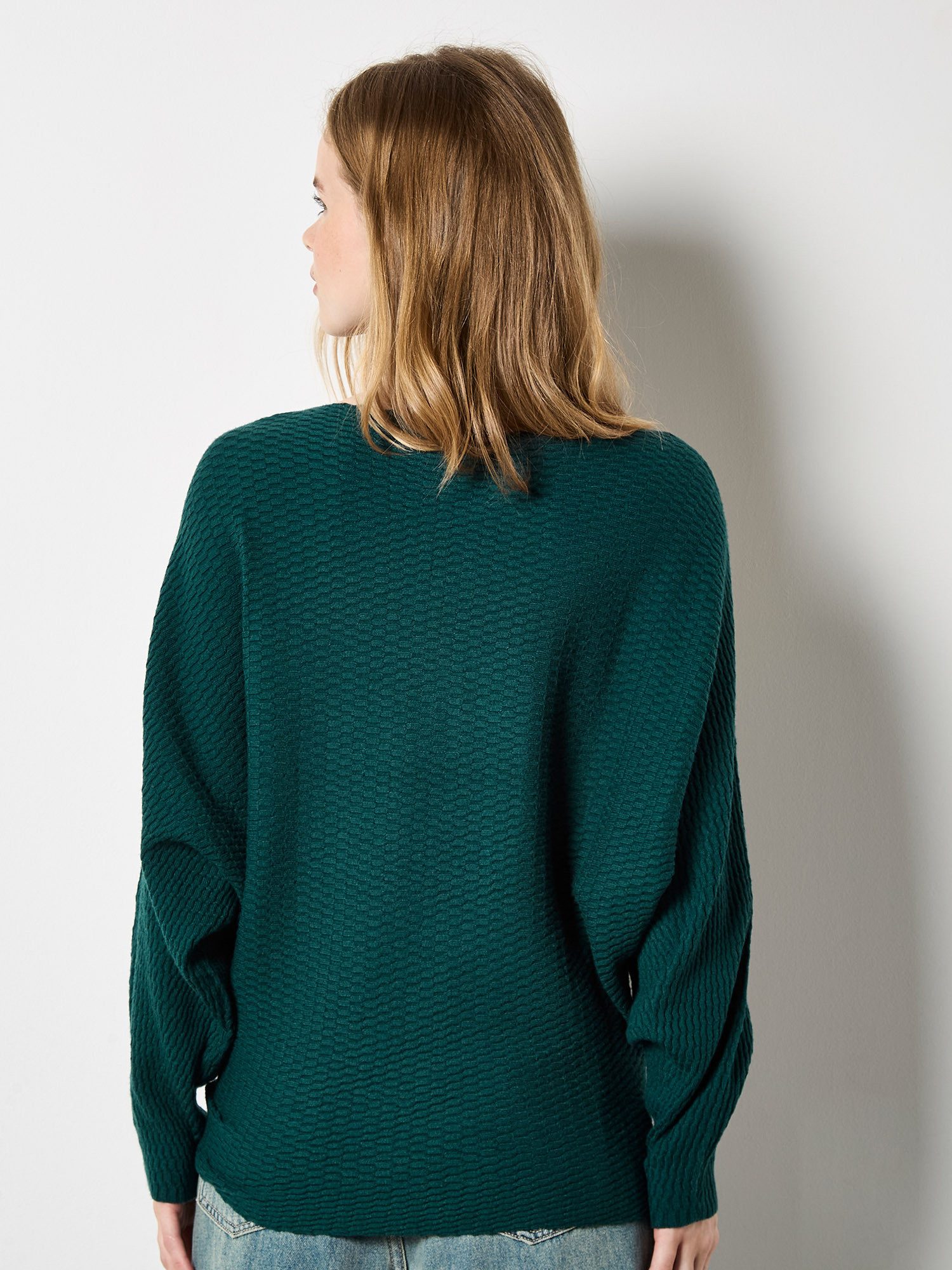 Apricot Strickpullover Fledermausärmel mit Strukturmuster