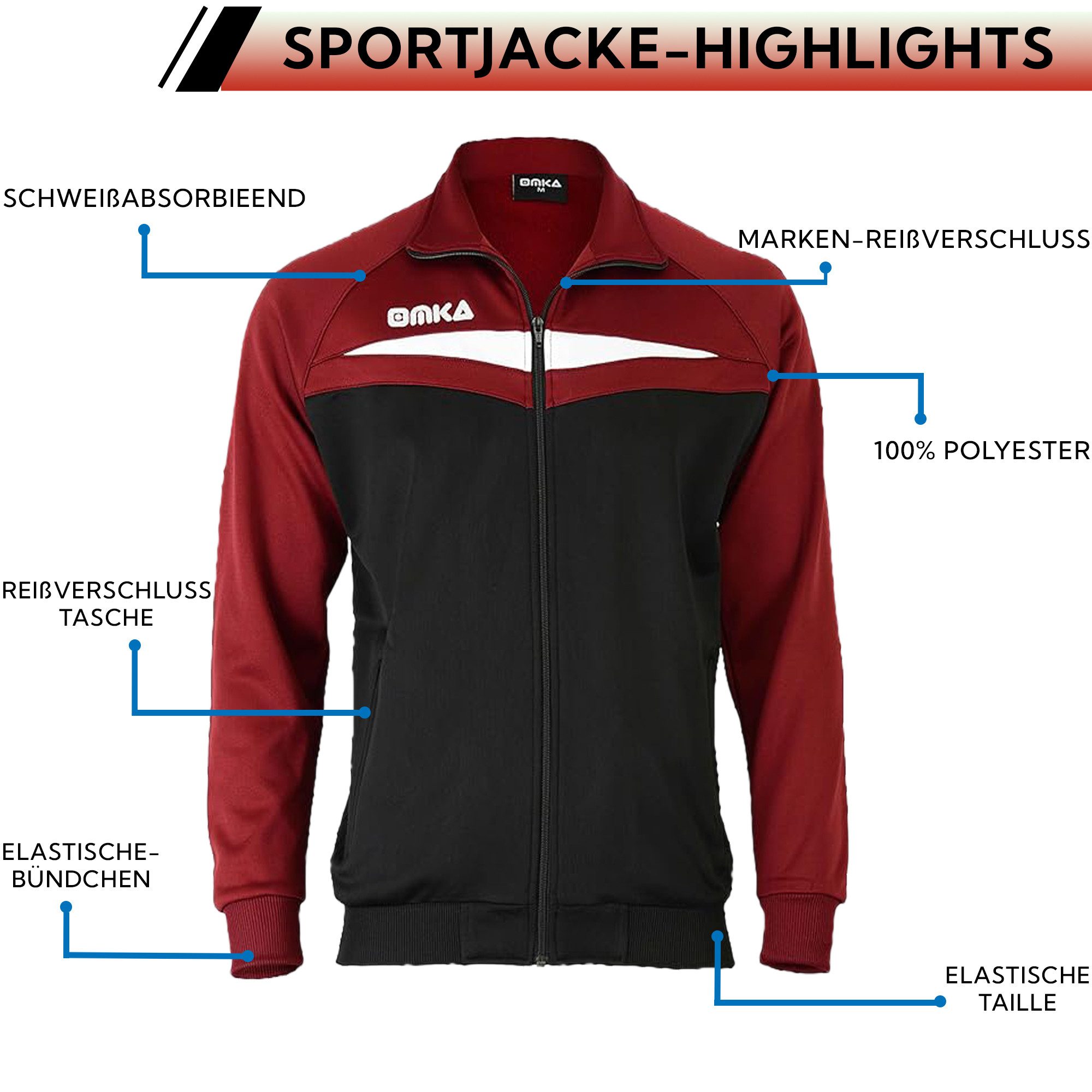 OMKA Trainingsjacke OK200J OMKA Optima Trainingsjacke Joggingjacke Sportjacke