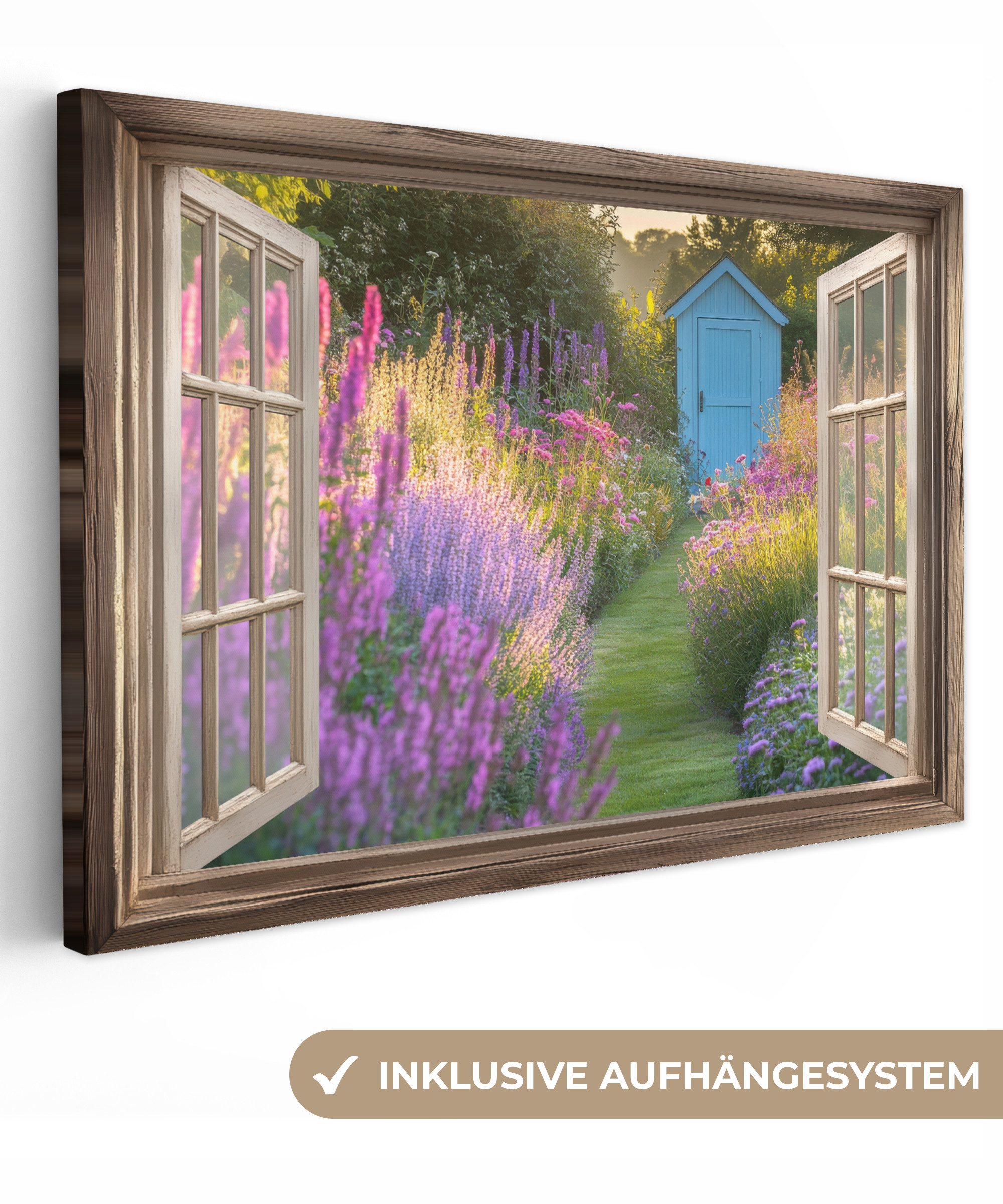 Leinwandbild Fensterblick - Fenster - Blumen - Fenster - Natur