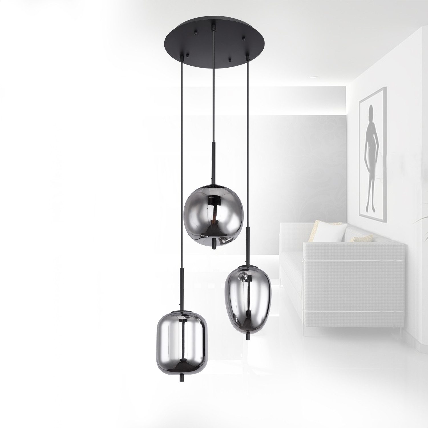 bmf-versand Hängeleuchte Hängeleuchte Esszimmer Rauchglas Pendelleuchte Wohnzimmer Hängelampe, 3-flammig, ohne Leuchtmittel, Esszimmerlampe modern