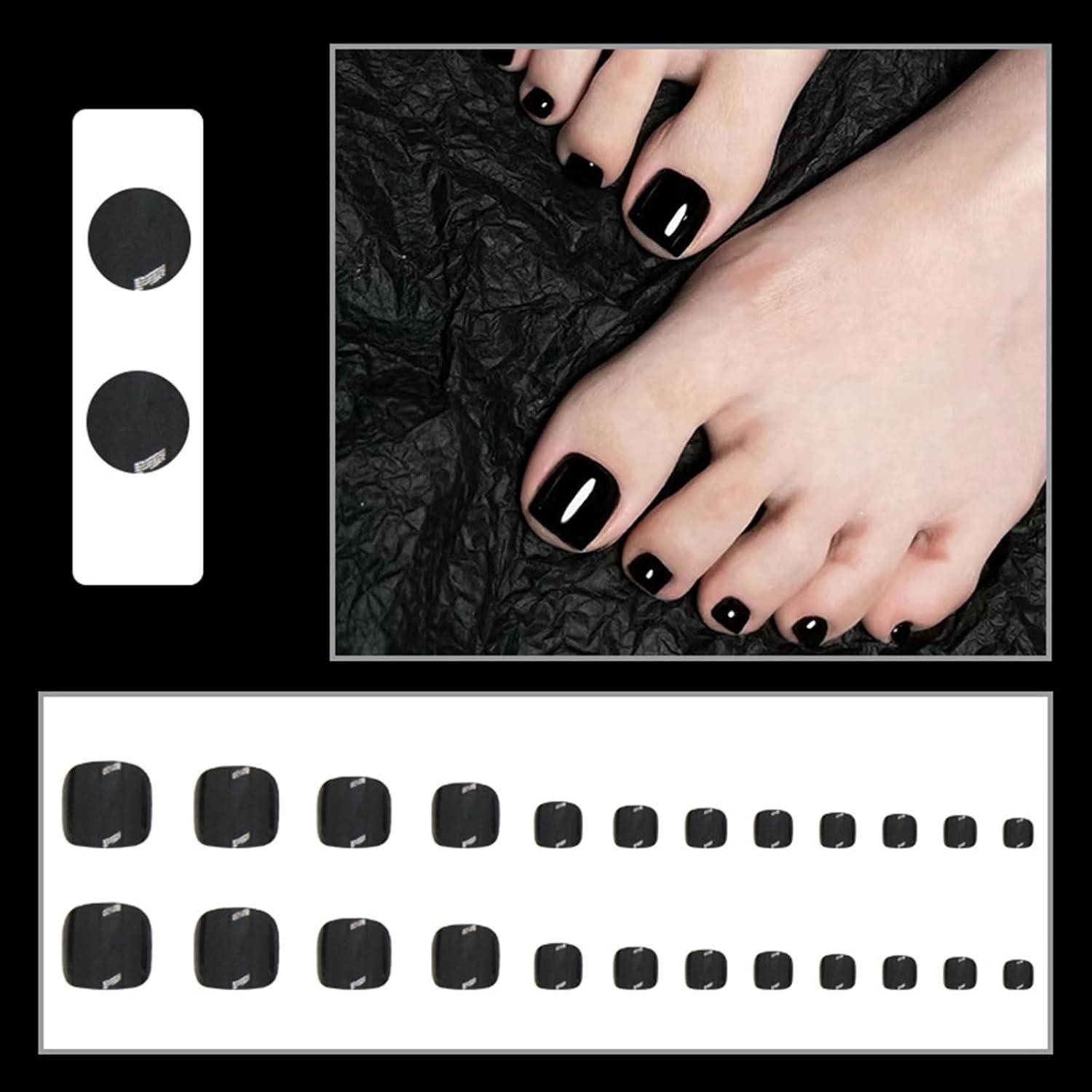 LuxusKollektion Kunstfingernägel 24er Set Künstliche Zehen Nägel Schwarz Full Cover Acryl Fußnägel