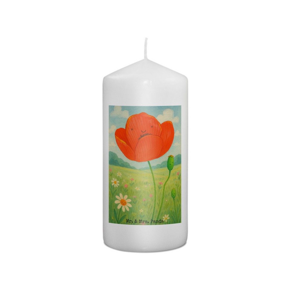 Mr. & Mrs. Panda Formkerze Blume Mohnblume Design, Kerze 15 x 7 cm, Weiß, Religion, Garten, Stum (Packung), Mohnblume Blockkerze Garten
