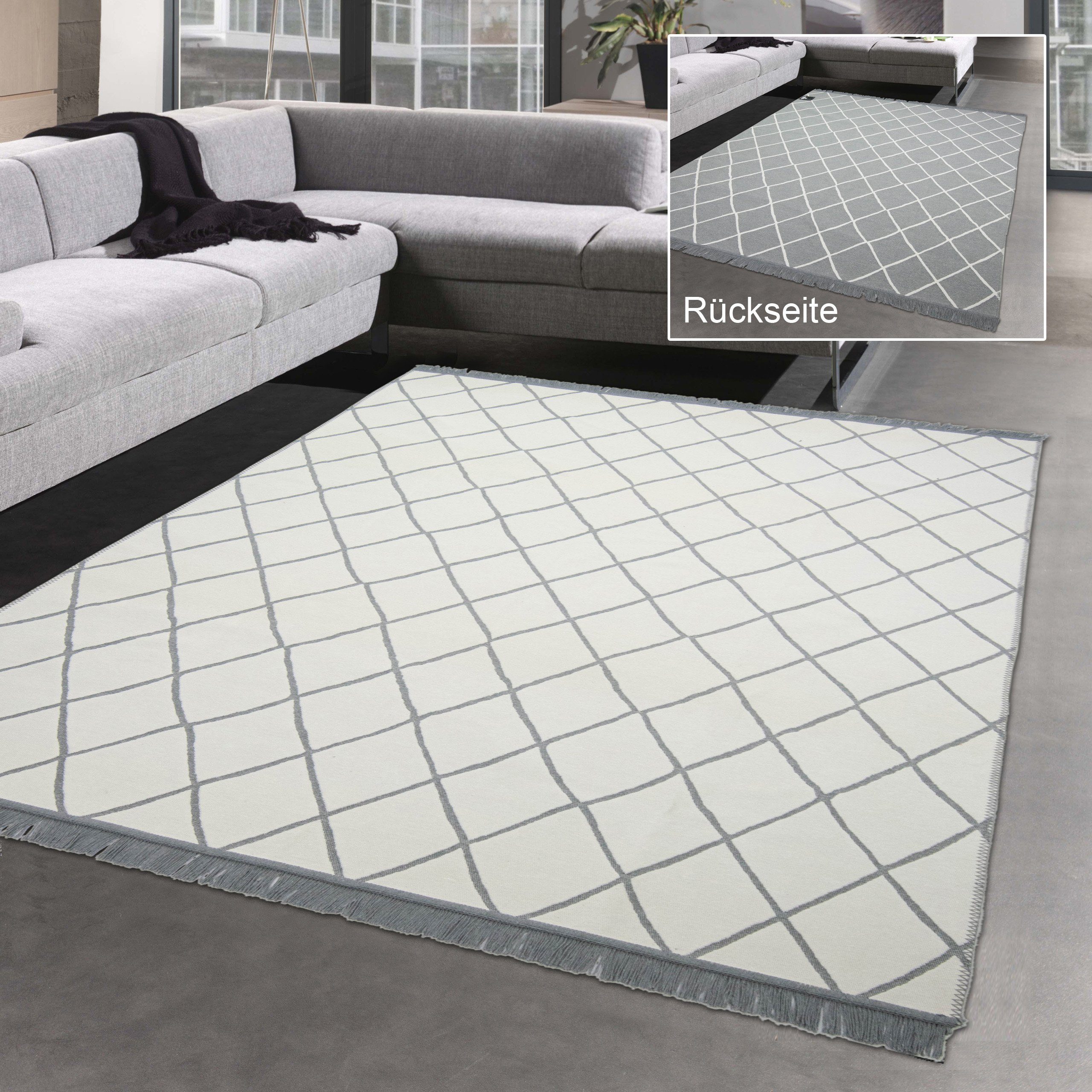 Carpetia Outdoorteppich Wendeteppich mit 2 Rauten Farbdesigns für alle Zimmer, rechteckig, Höhe: 5 mm