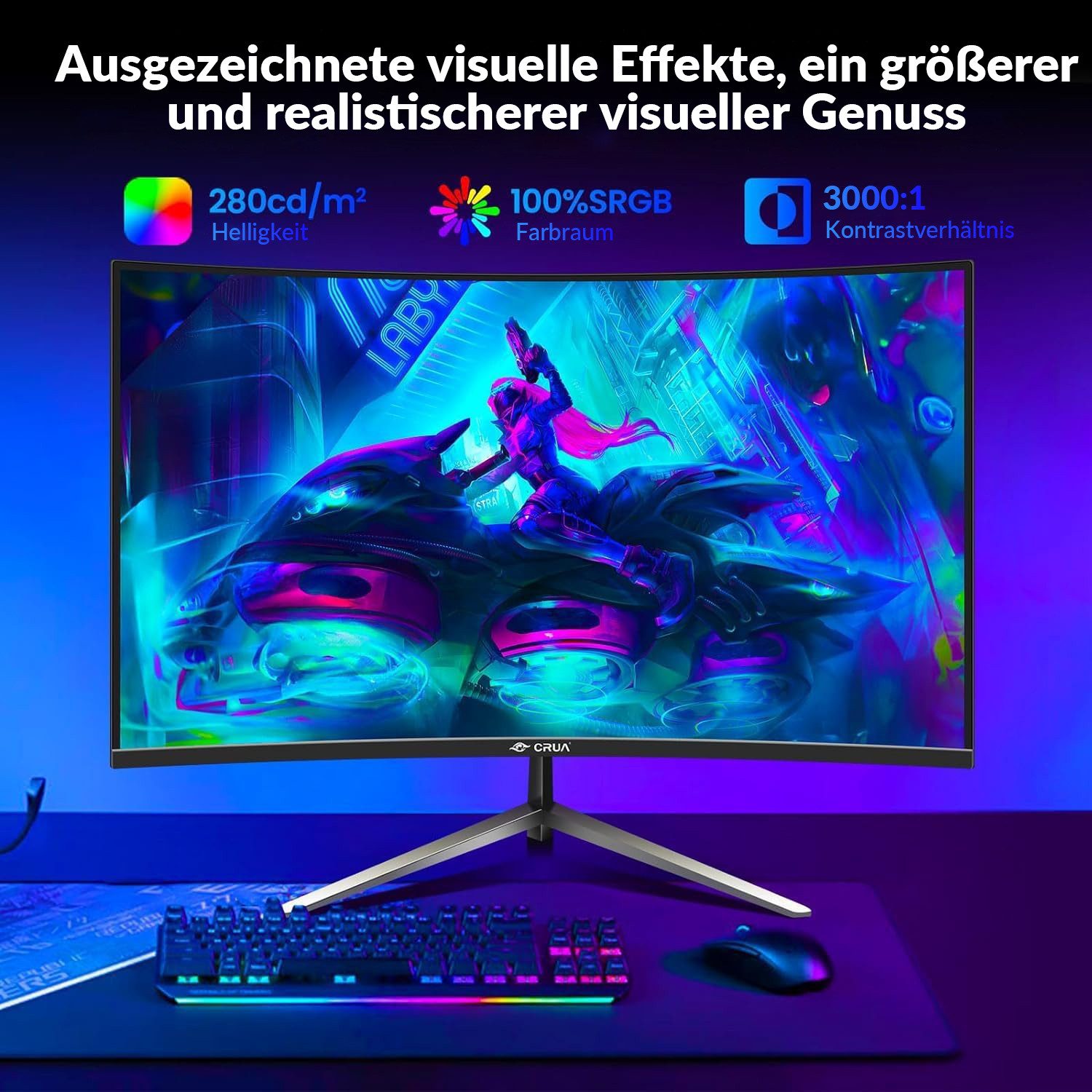 CRUA CRUA 27'' Curved – FHD 1080P, 200 Hz Gaming-Monitor (200 Hz, 1 ms GTG, FreeSync)