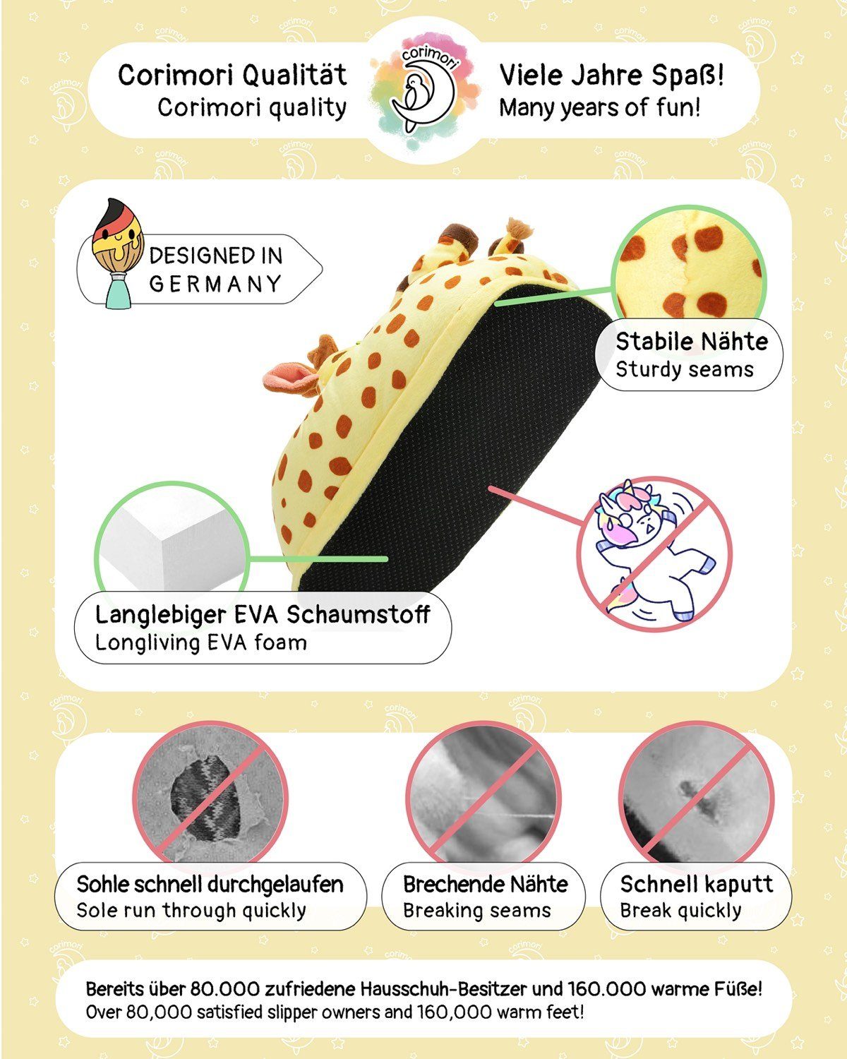 Corimori Süße Giraffen Slipper für Kinder und Erwachsene Plüsch Hausschuhe (Packung, Geschenk) super weiche Puschen, Tierhausschuhe, EU Einheitsgröße 34-44
