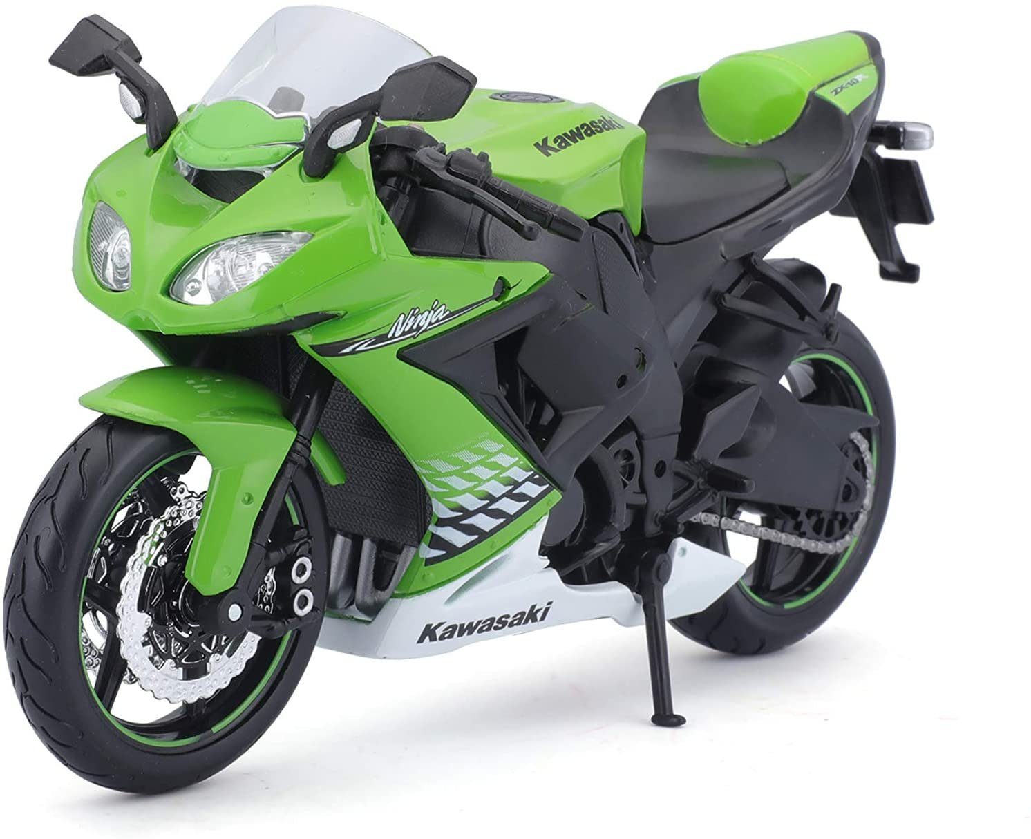 Maisto® Modellmotorrad Kawasaki Ninja ZX-10R (schwarz-grün, Maßstab 1:12), Maßstab 1:12, detailliertes Modell