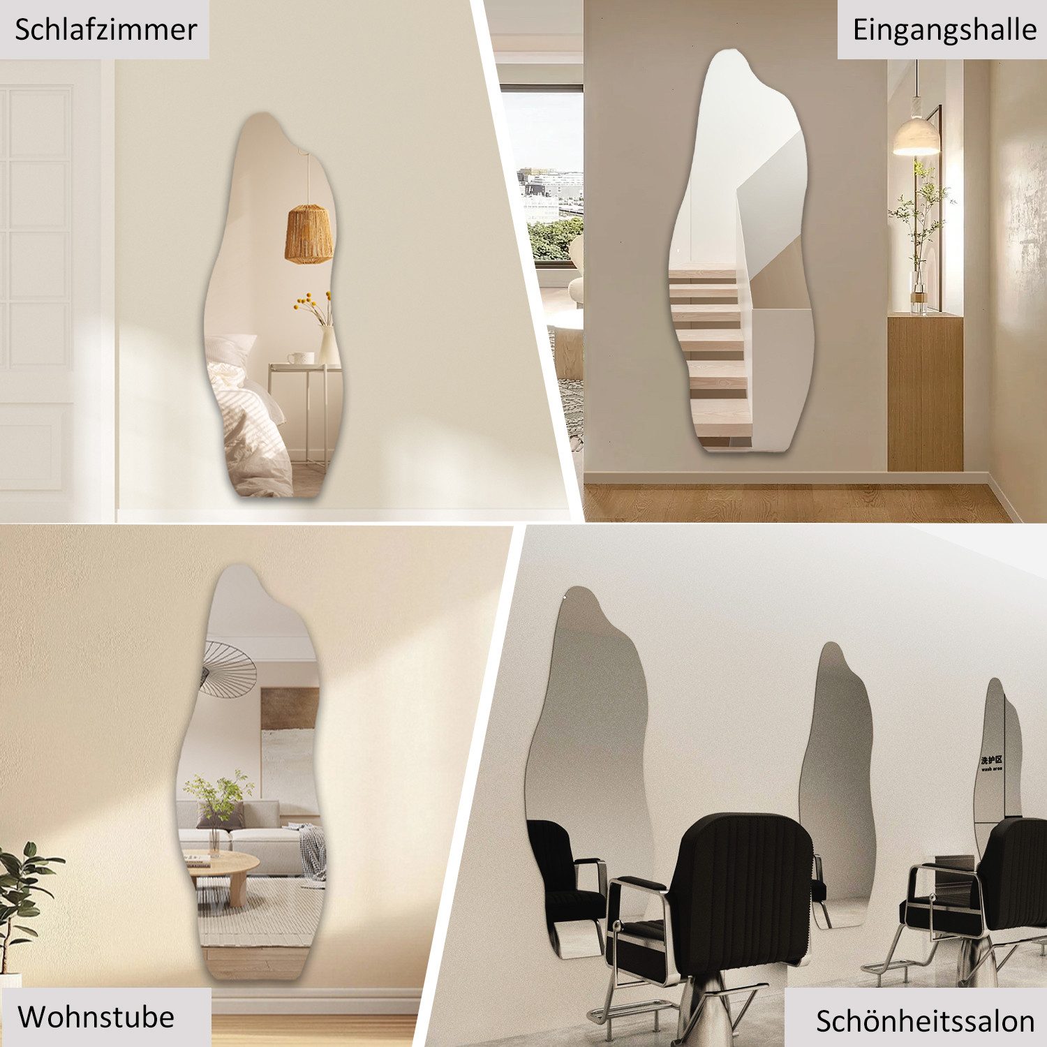 Hopibath Wandspiegel Ganzkörper 165x60cm Ganzkörperspiegel ohne Rahmen (Flurspiegel Dekospiegel modern, 1-St., Rahmenlos, Asymmetrisch), für Garderobe & Flur, Wohnzimmer, Schlafzimmer