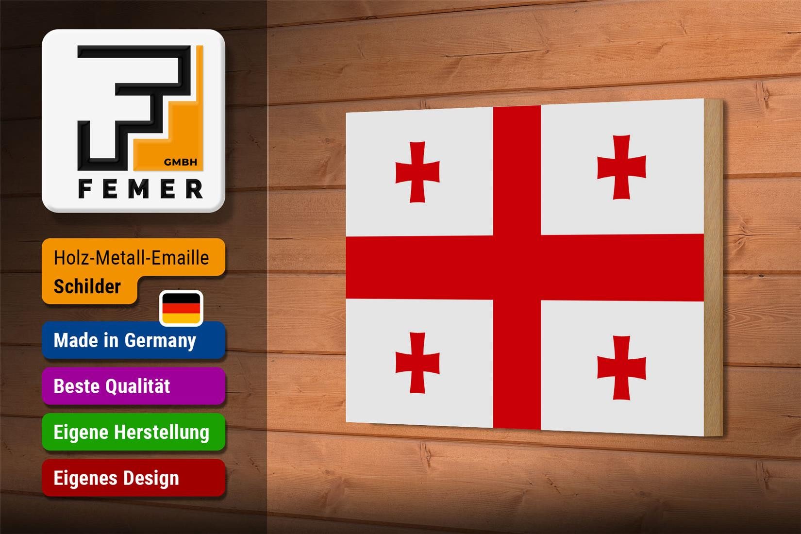 Femer GmbH Holzbild Flagge Georgiens 18x12 cm Flag of Georgia, Flaggen (1 St), Glatte Holzfaserplatte (MDF), vorn beschichtet