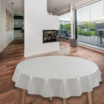 laro Tischdecke Wachstuch-Tischdecken Abwaschbar Geprägt Blätter Weiß Rund 140cm