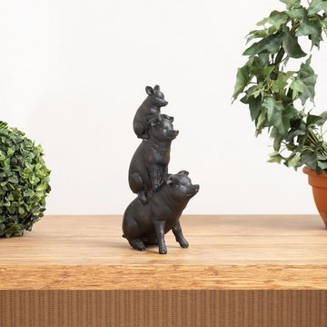 Moritz Dekofigur Deko-Figur Schweinefamilie sitzt aufeinander aus Polyresin schwarz, Dekofigur aus Polyresin Dekoelement Dekoration Figuren