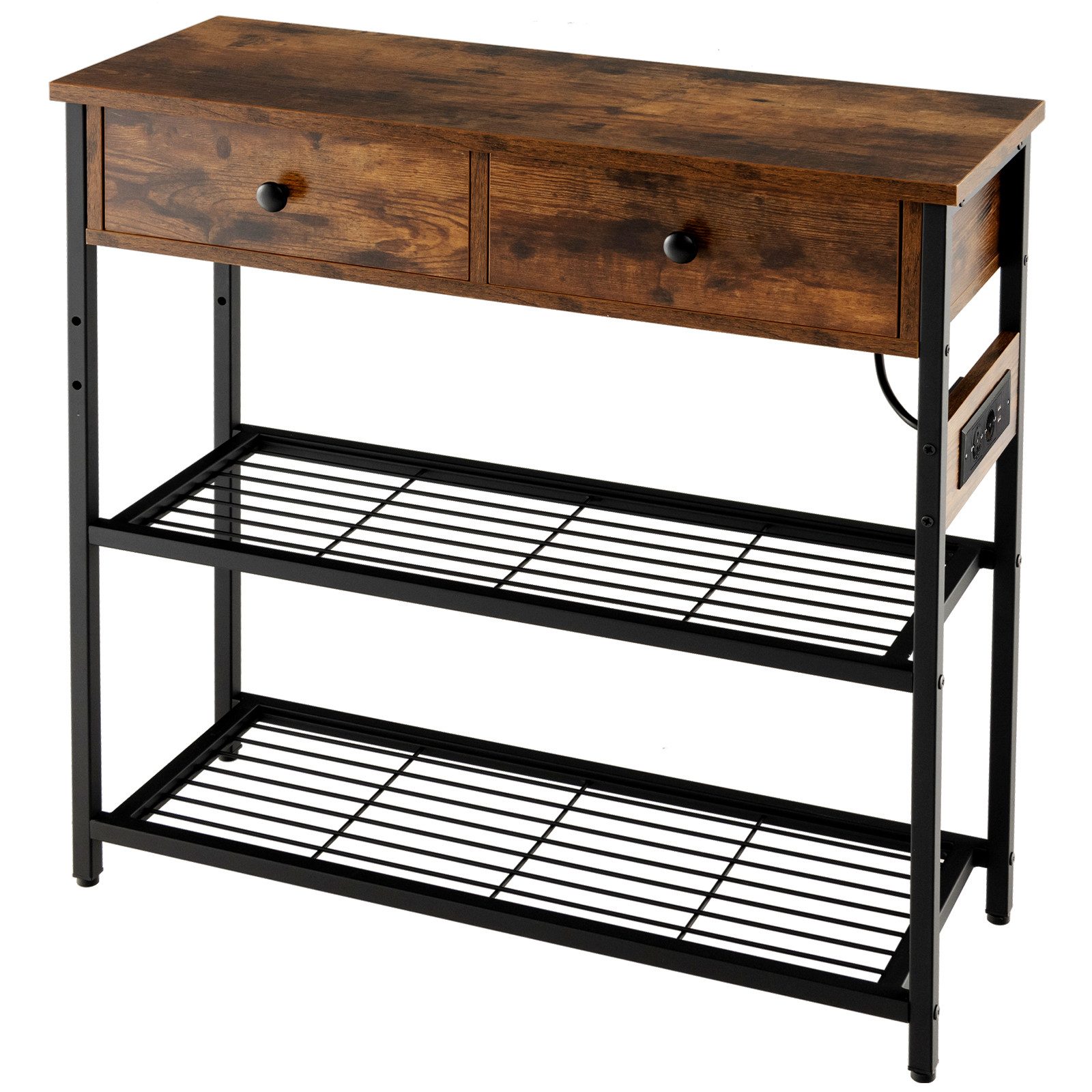 COSTWAY Konsolentisch, schmal, mit 2 Schubladen&Ladestation, Holz 30x81x81c günstig online kaufen