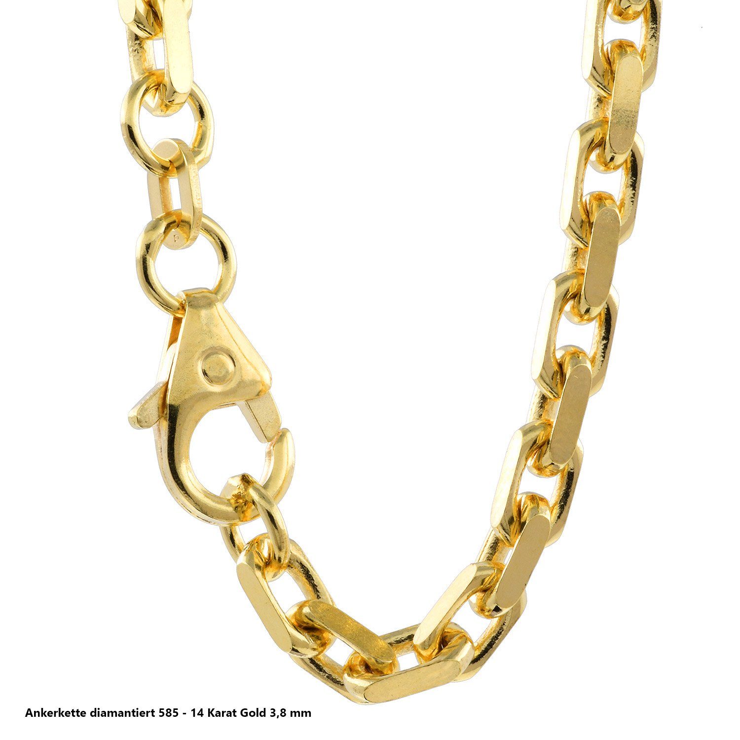HOPLO Goldkette Goldkette Ankerkette diamantiert Breite 3,8 mm 70 cm 585-14 Karat Gold, Made in Germany