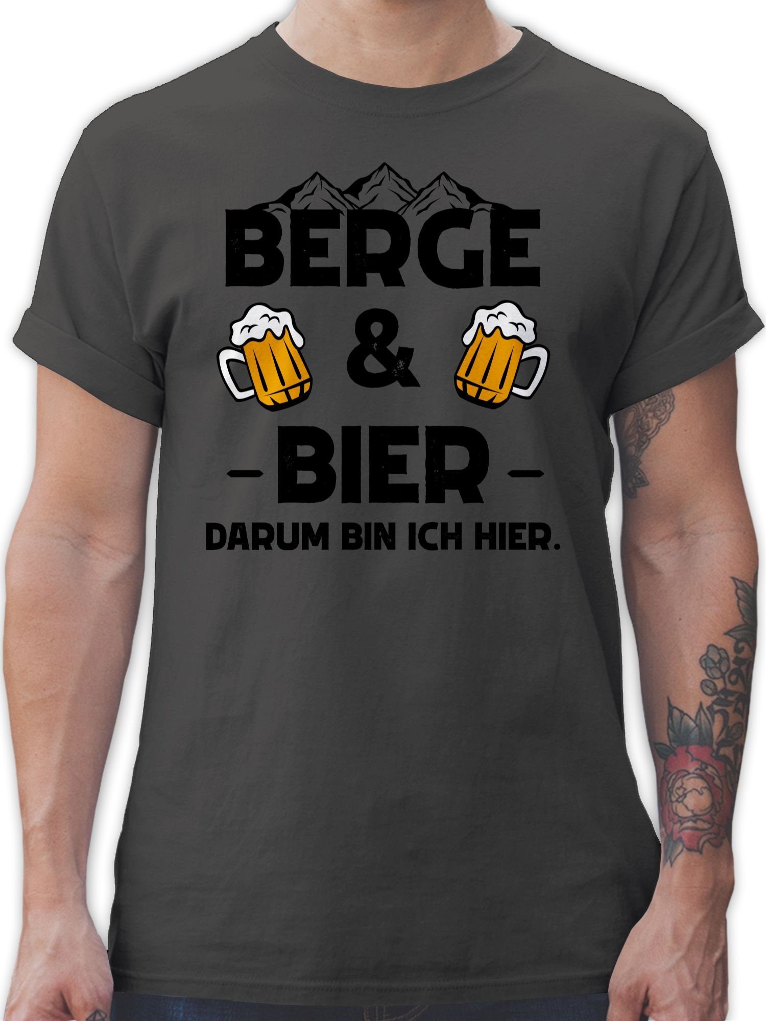 Shirtracer T-Shirt Berge und Bier schwarz Sprüche Statement mit Spruch 1 Dunkelgrau