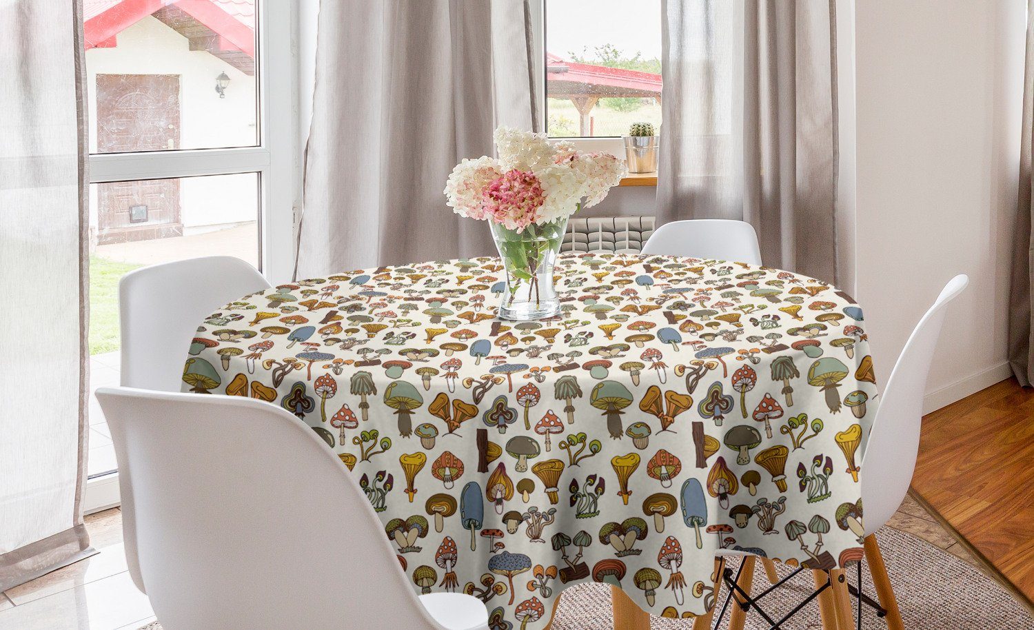 Kreis Esszimmer Pilze Küche Dekoration, für Tischdecke Cartoon Abdeckung Tischdecke Abakuhaus Muster Bunt