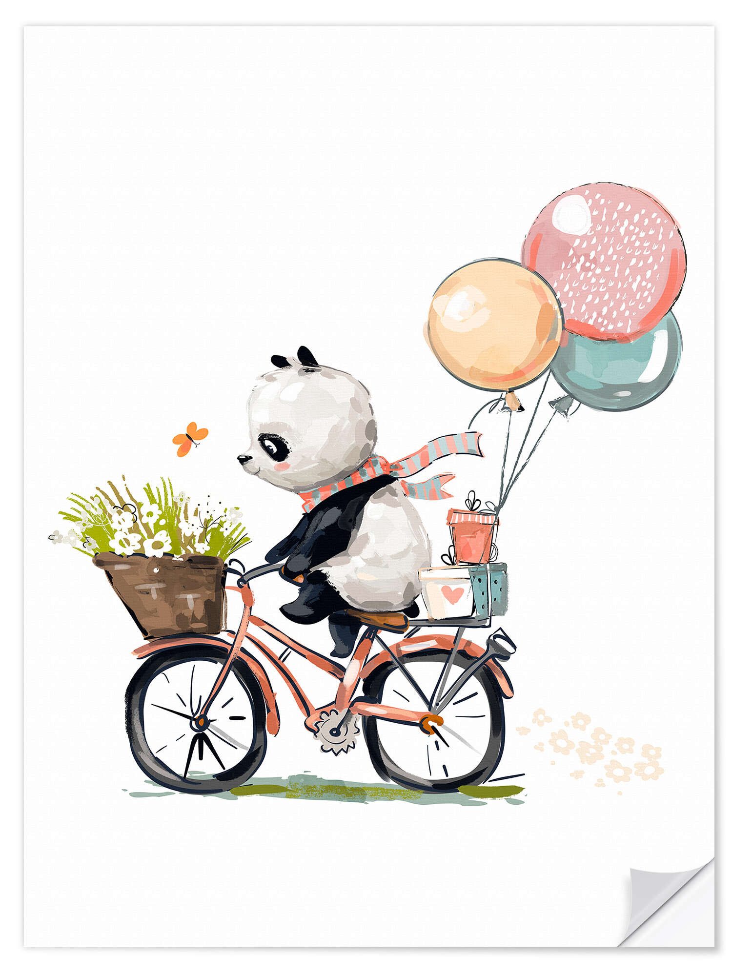 Posterlounge Wandfolie Eve Farb, Panda auf dem Fahrrad, Mädchenzimmer Kindermotive