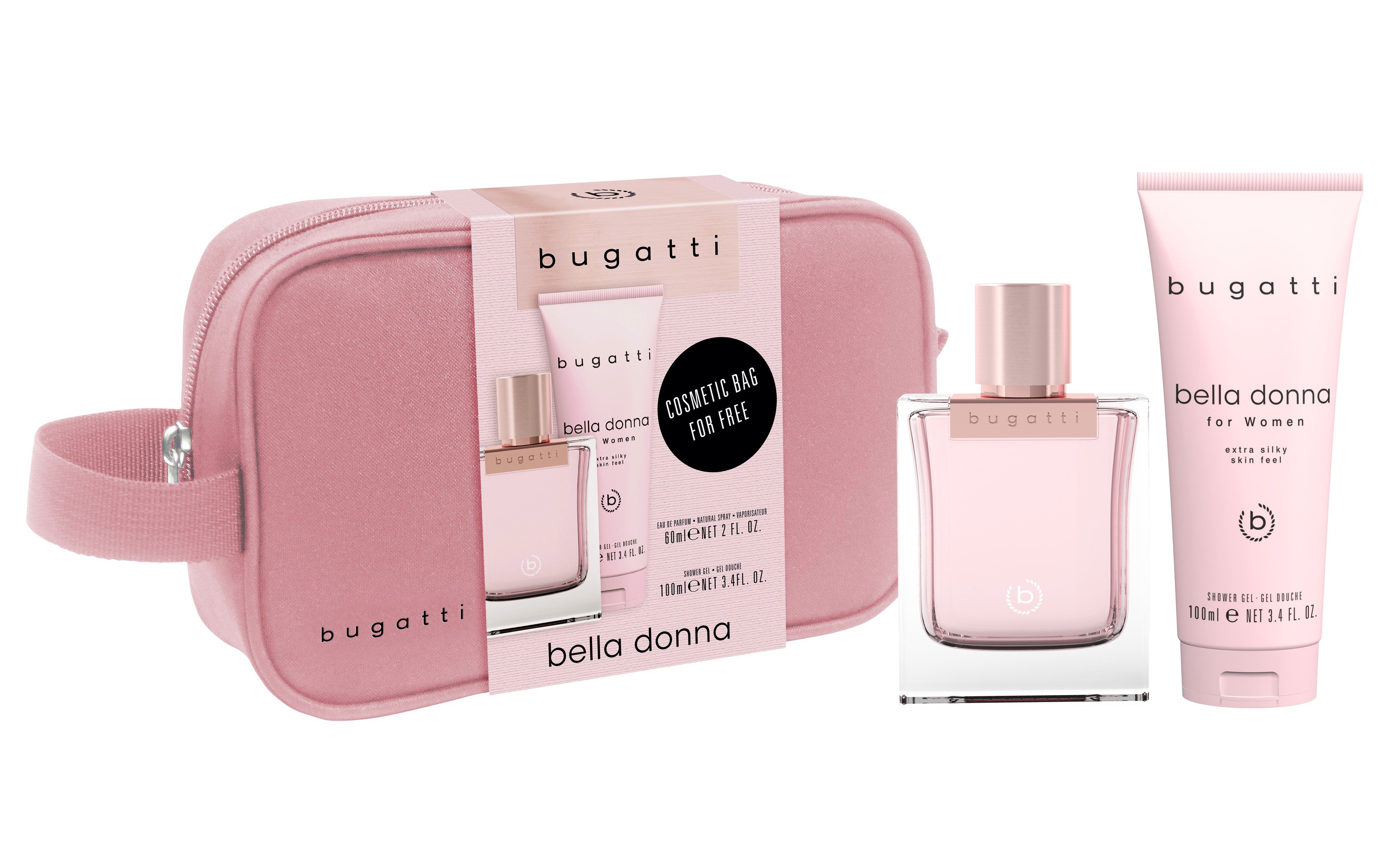 bugatti Duft-Set BELLA DONNA, 3-tlg., Kulturbeutel Set 60ml EdP + 100ml Shower Gel