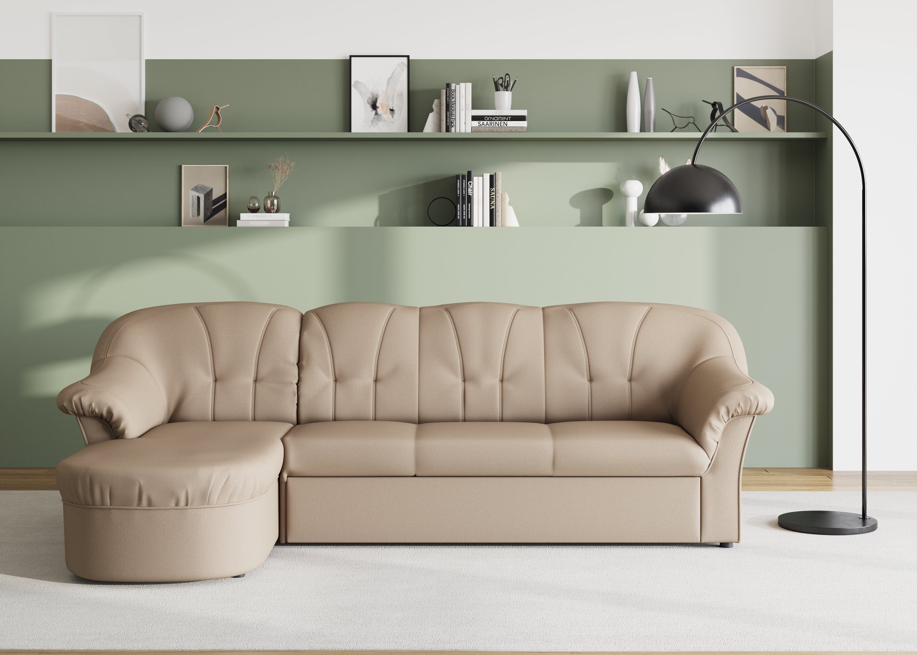 DOMO collection Ecksofa "Pegnitz, elegante Rückensteppung, kompakte Stellma günstig online kaufen