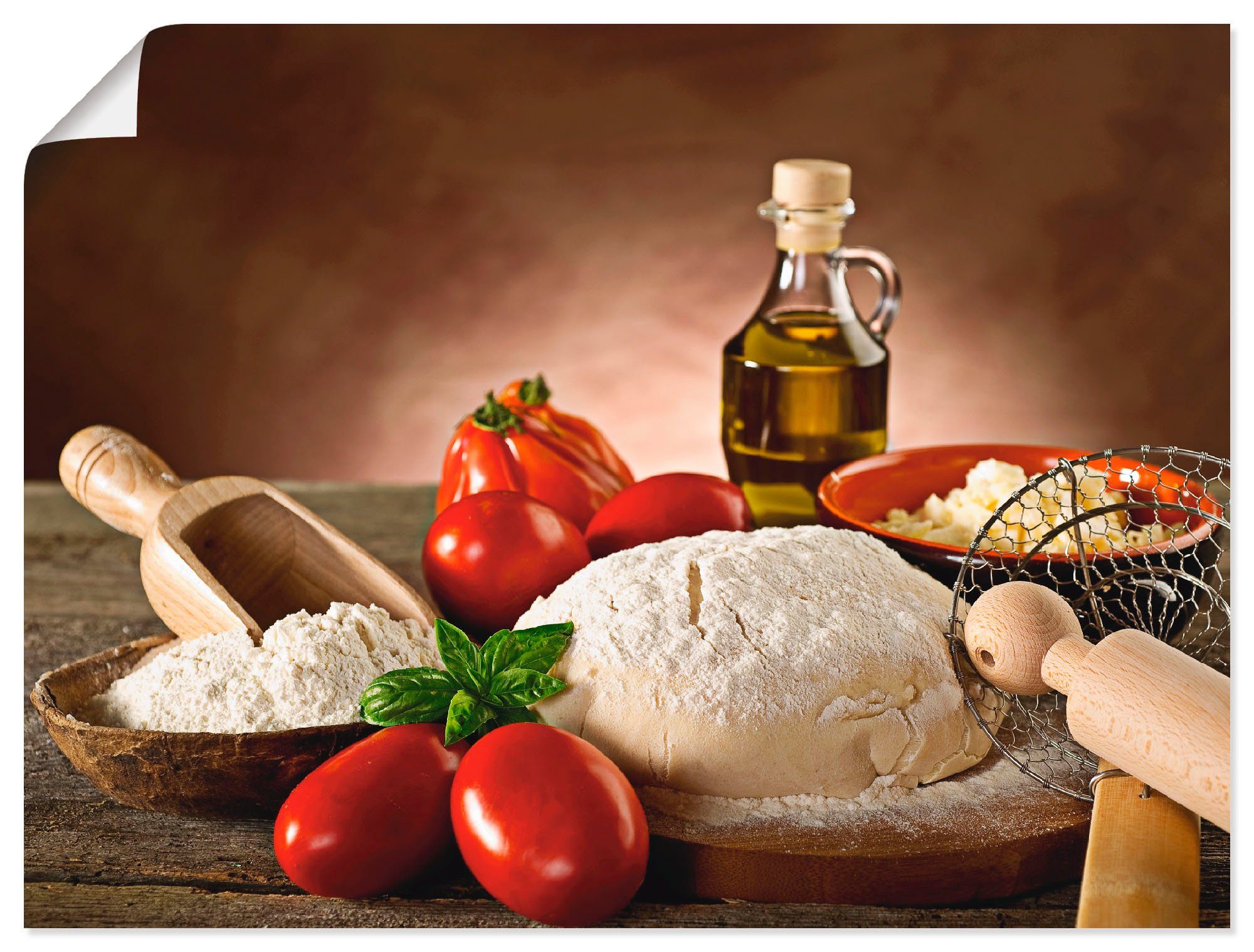 Artland Wandbild Teig für Pizza, Lebensmittel (1 St), als Alubild, Outdoorbild, Leinwandbild, Плакат in verschied. Größen