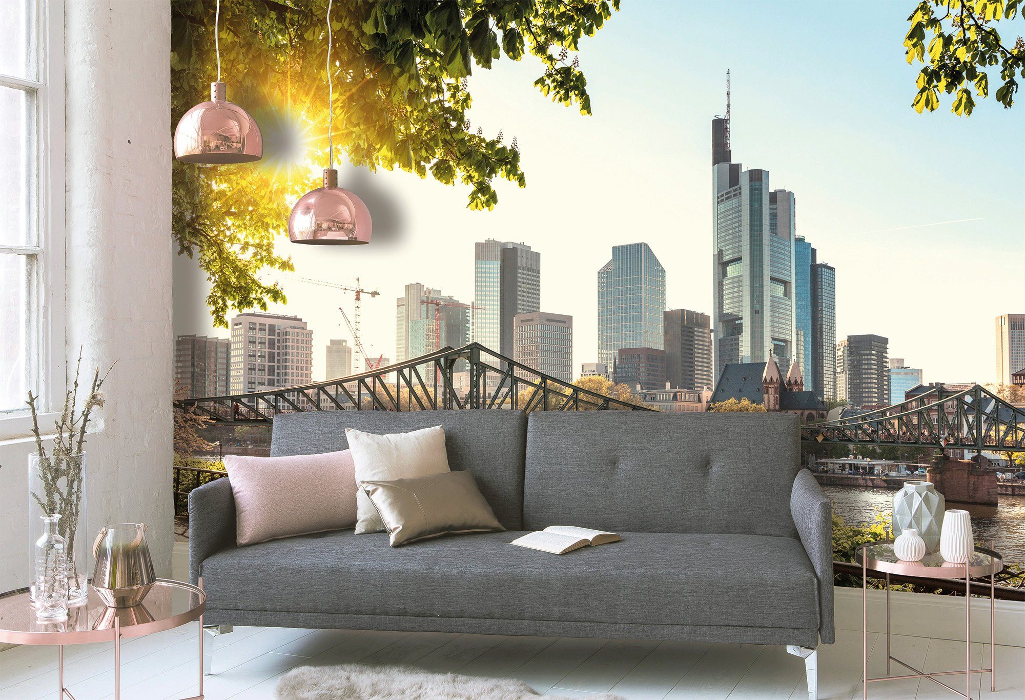 living walls Fototapete Designwalls Frankfurt City, glatt, (5 St), Vlies, Wand, Schräge, Decke