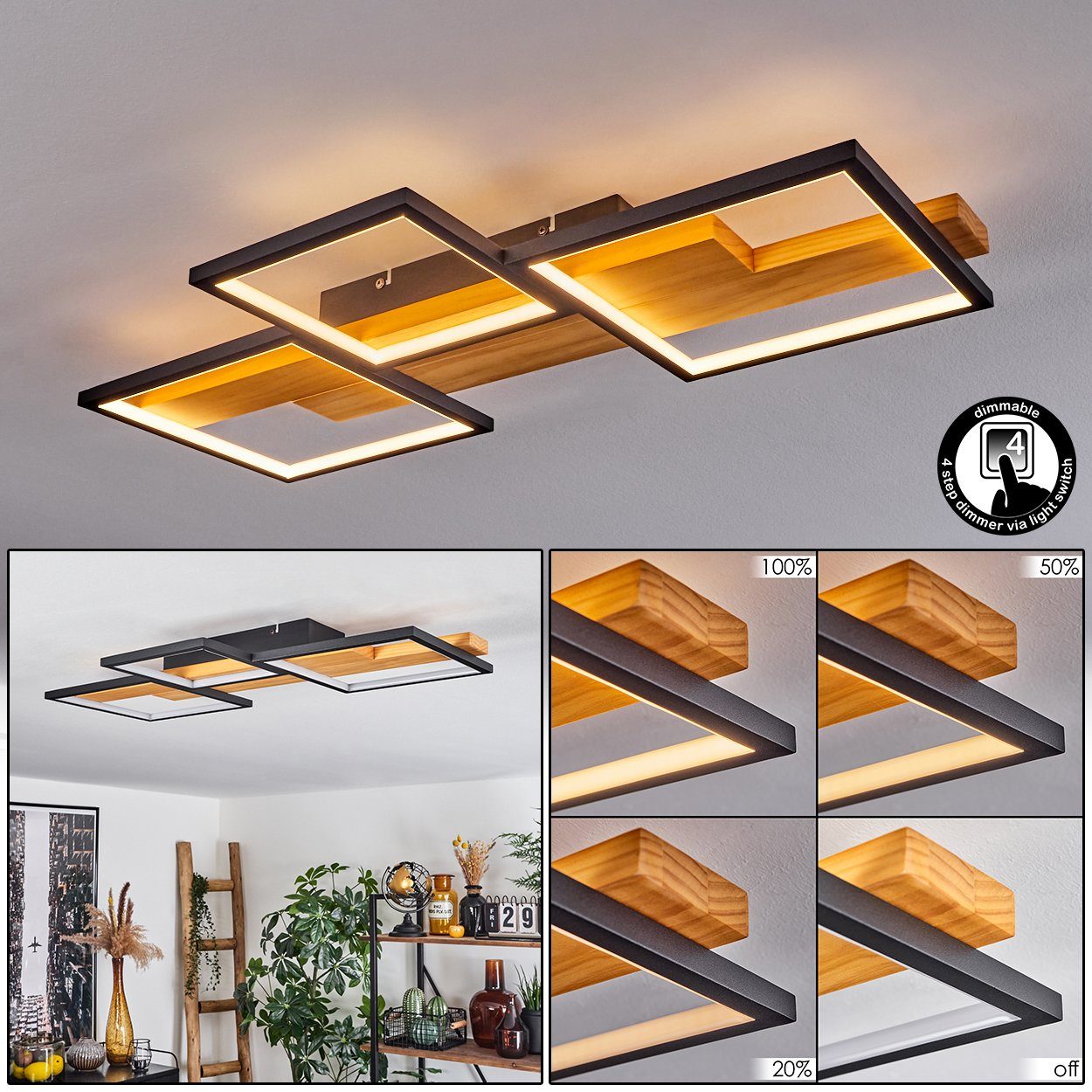 hofstein Deckenleuchte »Palermo« moderne Deckenlampe aus Metall/Holz