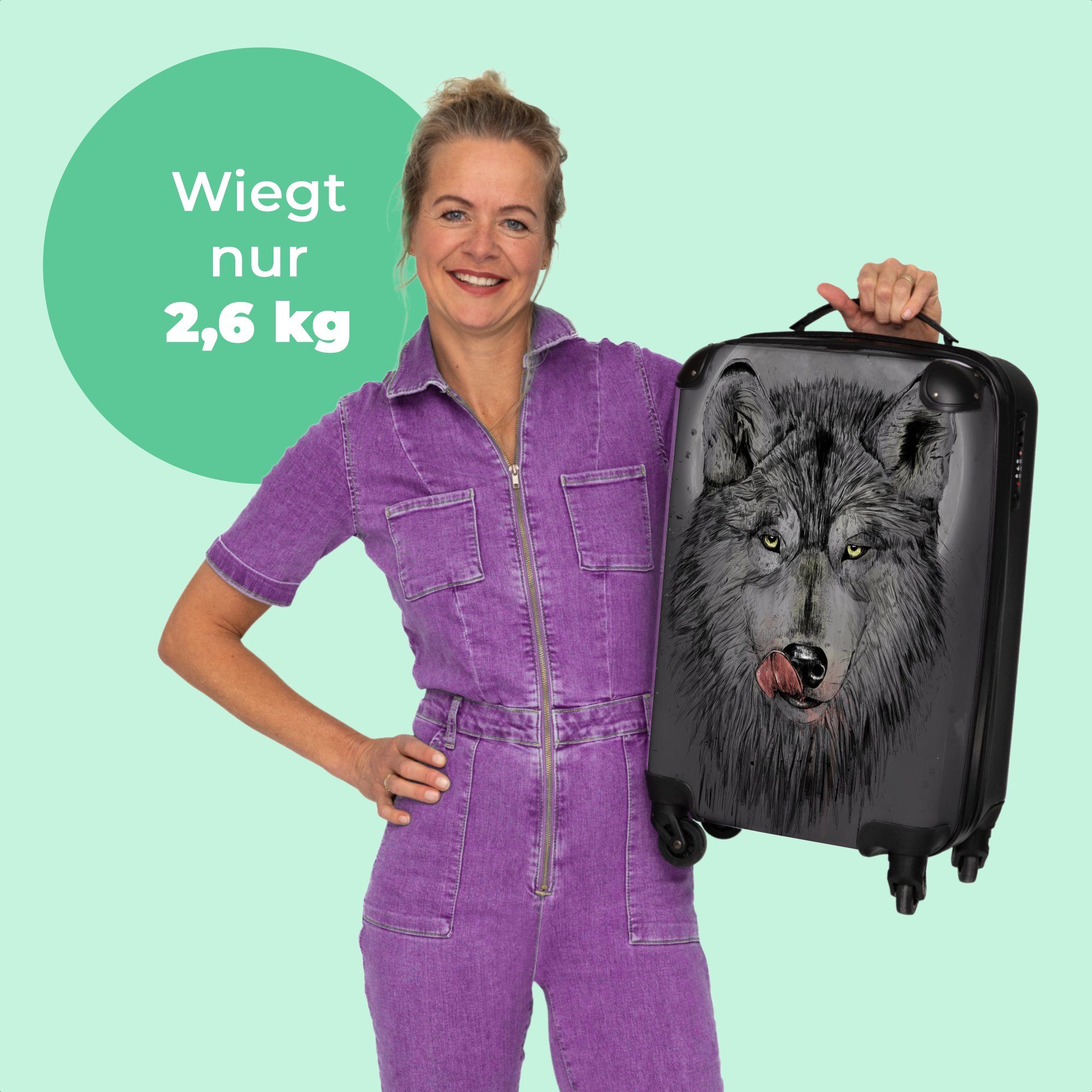 Trolley NoBoringSuitcases.com© Tiere Handgepäck 4 55x35x20cm Rollen, mit Cabin Mond 4 Wolf Dunkelheit, - - Rollen Rollkoffer Kleine - - Reisekoffer Handgepäckkoffer