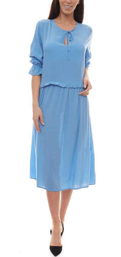 nümph Jerseykleid »NÜMPH Jersey-Kleid trageangenehmes Damen Sommer-Kleid mit Tunika-Ausschnitt 3/4-Arm Kleid Blau«