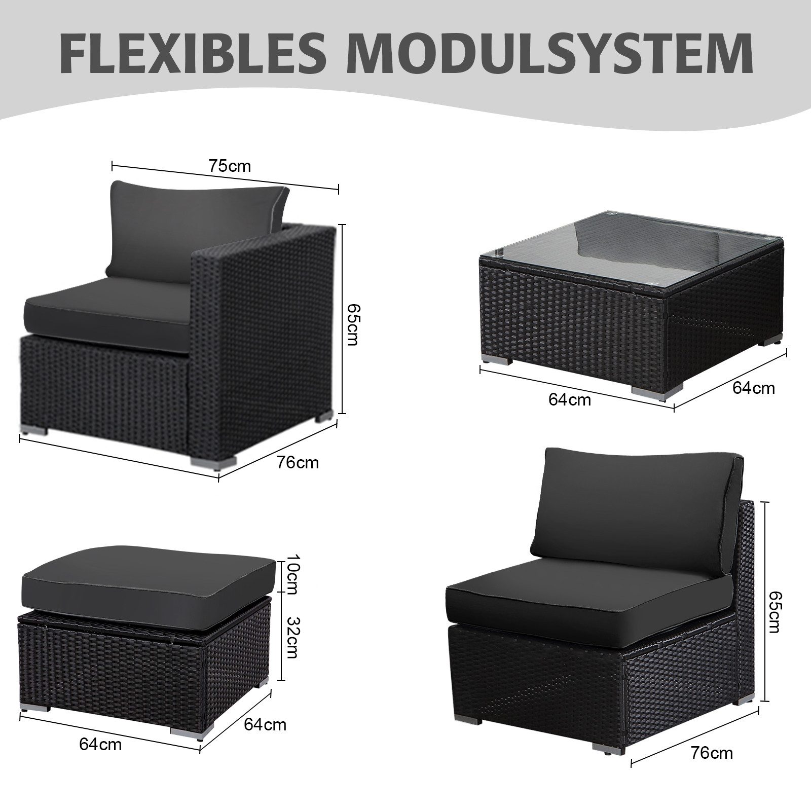 MeXo Gartensofa Rattan Modulsofa mit Liegefunktion Outdoor Wetterfest Balko günstig online kaufen