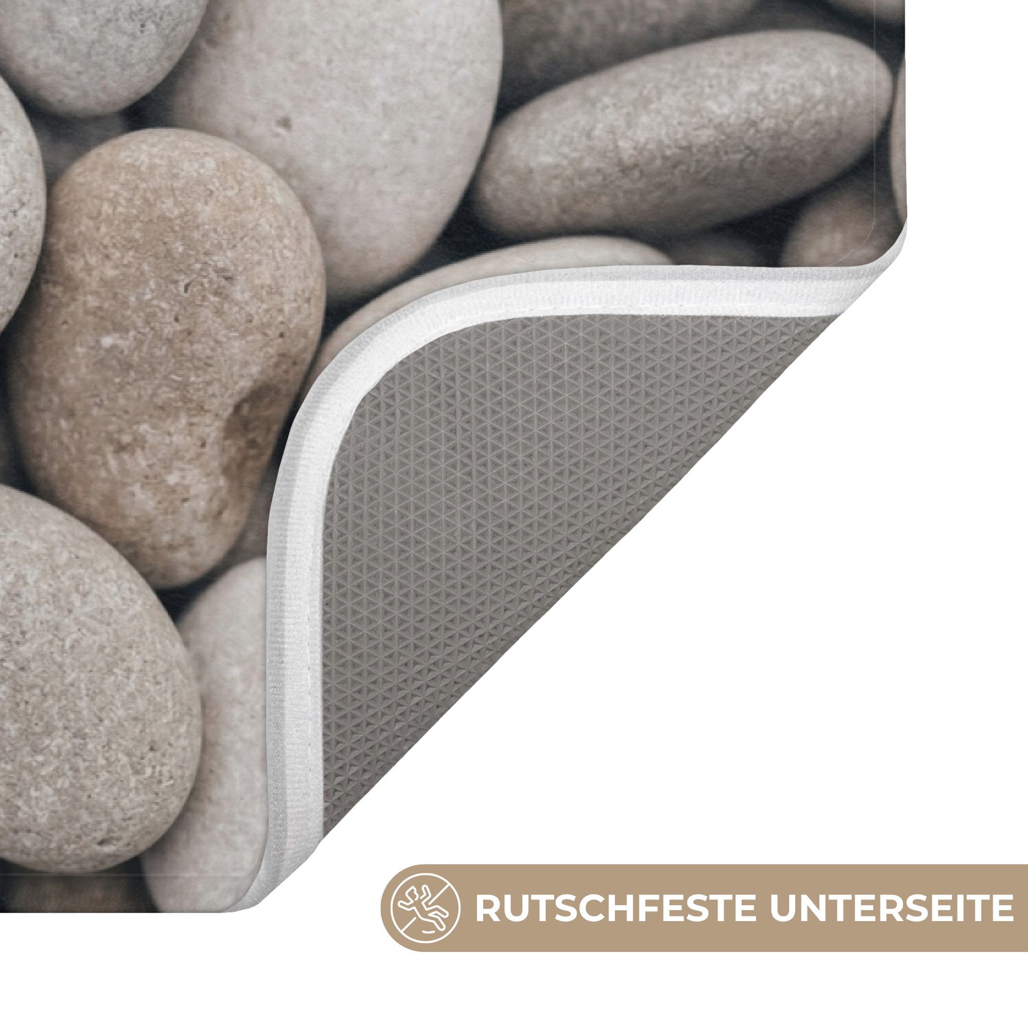 OnlyWow Badematte Kieselsteine - Steine - Grau, Höhe 10 mm, Polyester, Rechteckig, Badezimmerteppich, Badteppich, Rutschfest, Badvorleger, Waschbar