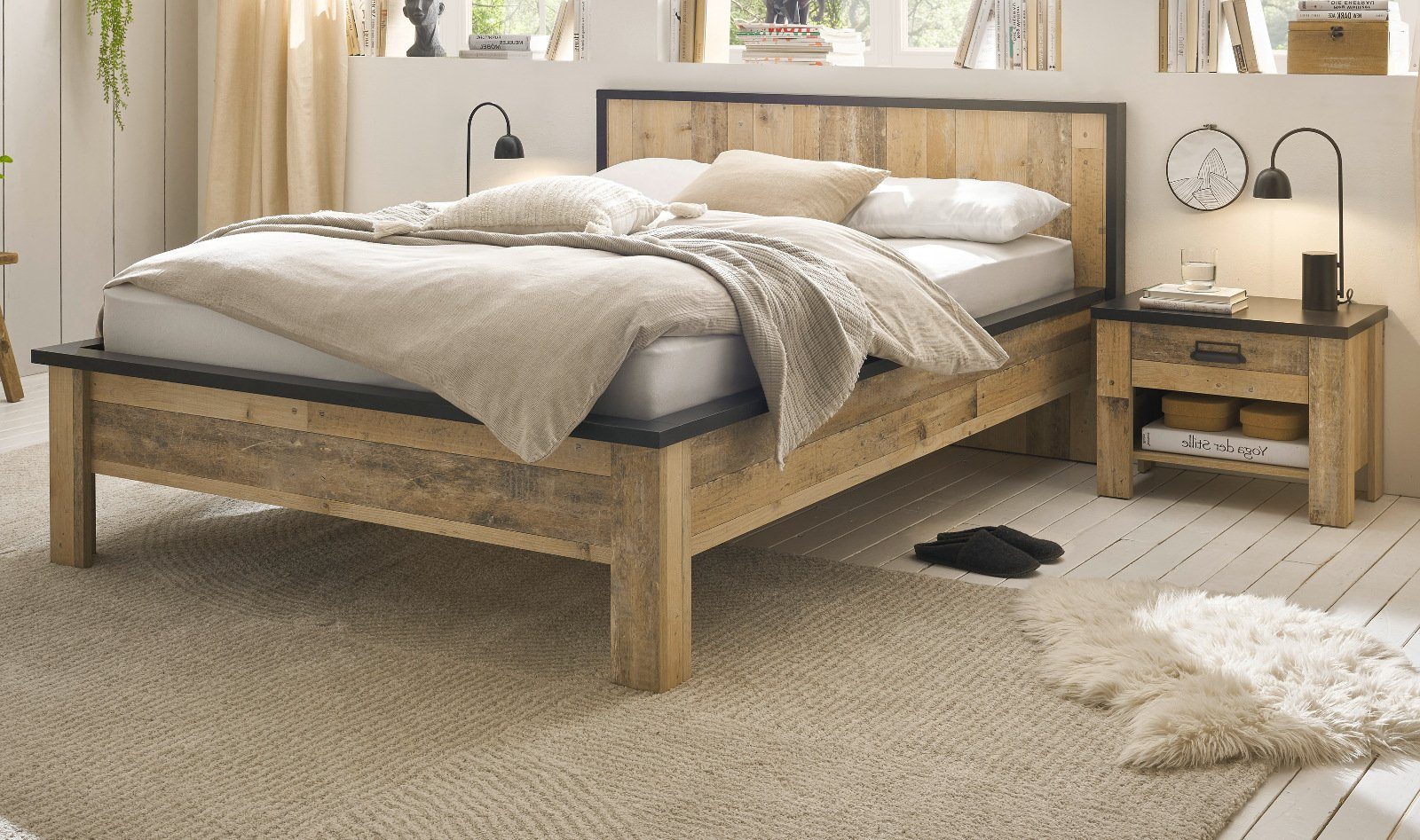 Used x Stove, Wood, 140 Furn.Design Schlafzimmer-Set Soft-Close-Funktion 3-teilig, (in 200 cm),