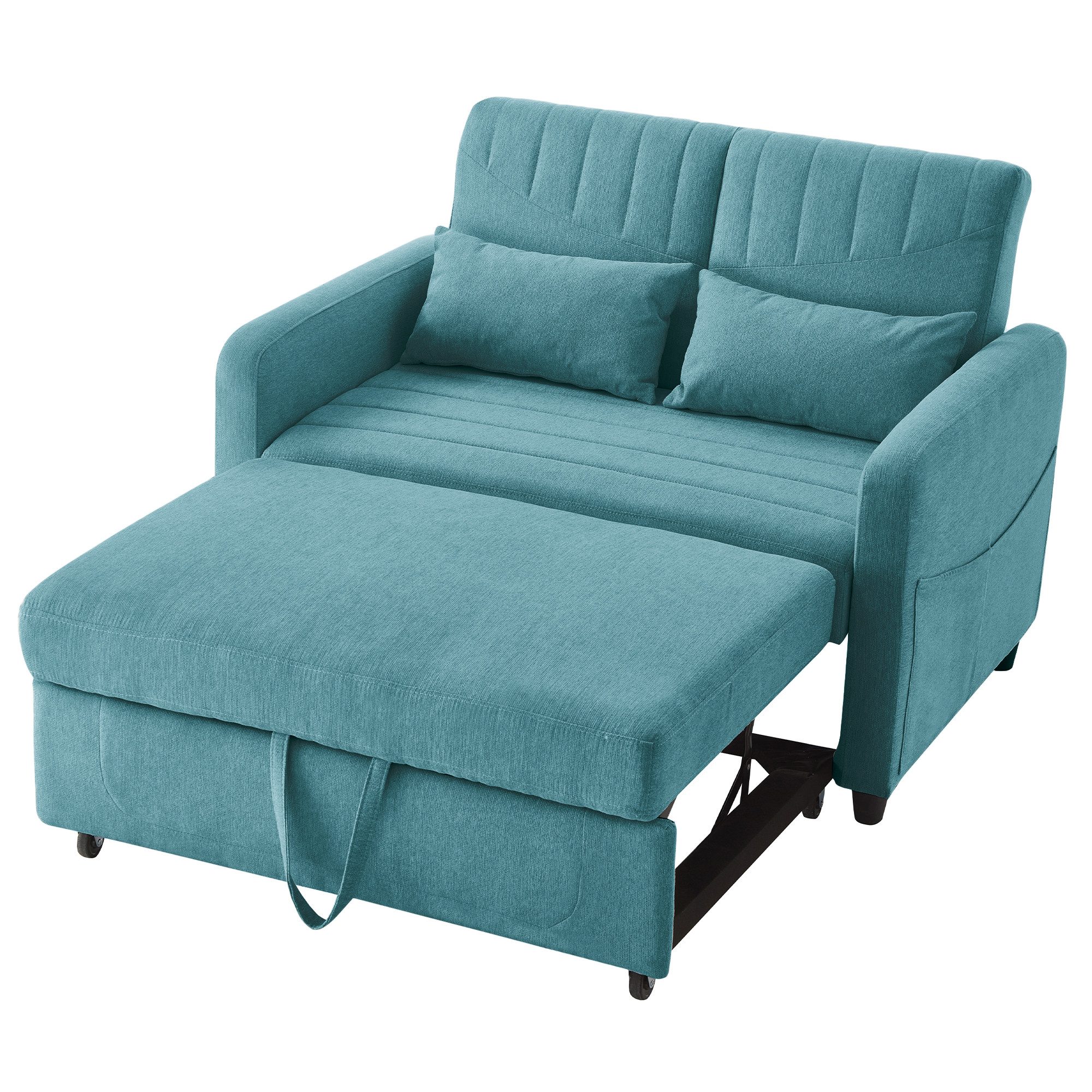 Merax Schlafsofa mit Schlaffunktion, Zweisitzer-Klappsofa, Baumwoll-Leinen-Stoff 1 Teile, Ausziehbares Sofabett mit 3-stufig verstellbarer Rückenlehne & Kissen