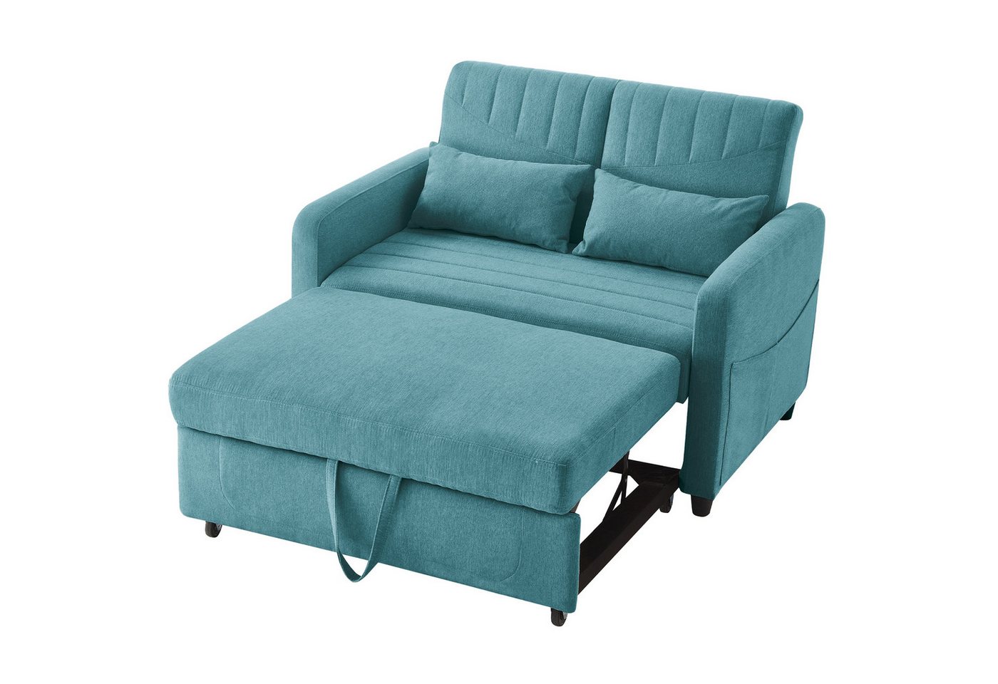 Merax Schlafsofa mit Schlaffunktion, Zweisitzer-Klappsofa, Baumwoll-Leinen-Stoff 1 Teile, Ausziehbares Sofabett mit 3-stufig verstellbarer Rückenlehne & Kissen