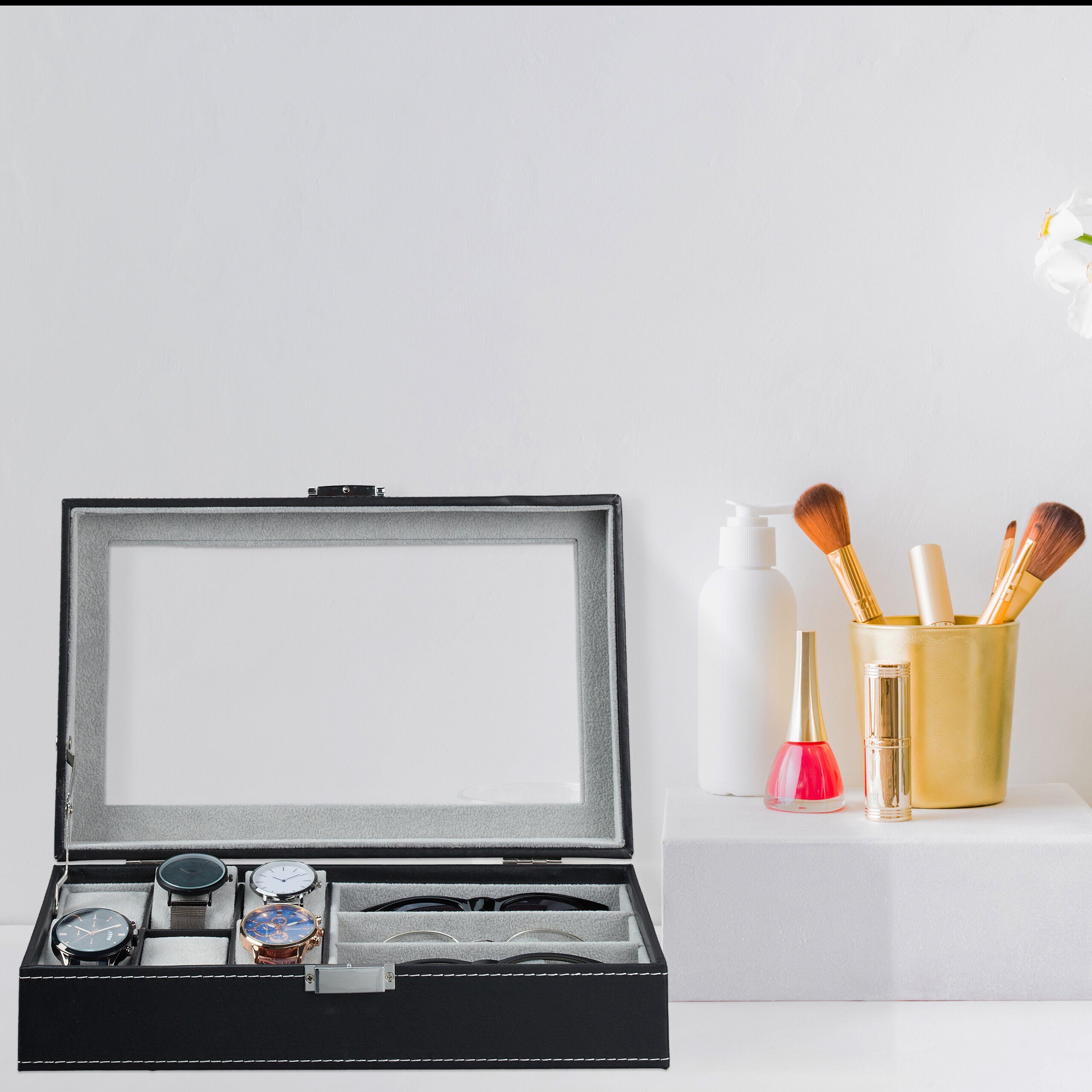relaxdays Schmuckkasten Schmuckaufbewahrung in Lederoptik, Schwarz günstig online kaufen
