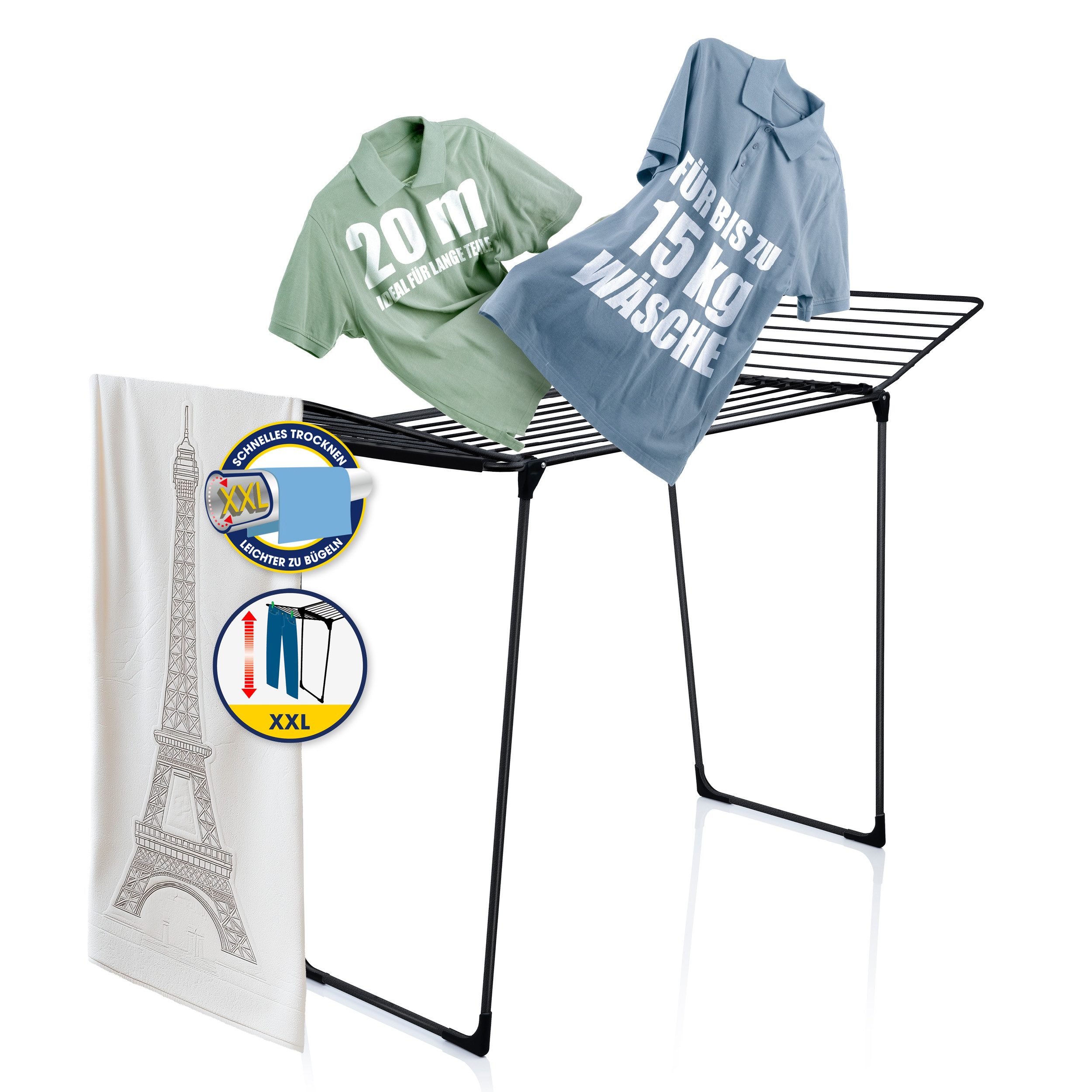 Wäscheständer Wäschetrockner 20m extra hoch & dicke Leinen Made in Europe