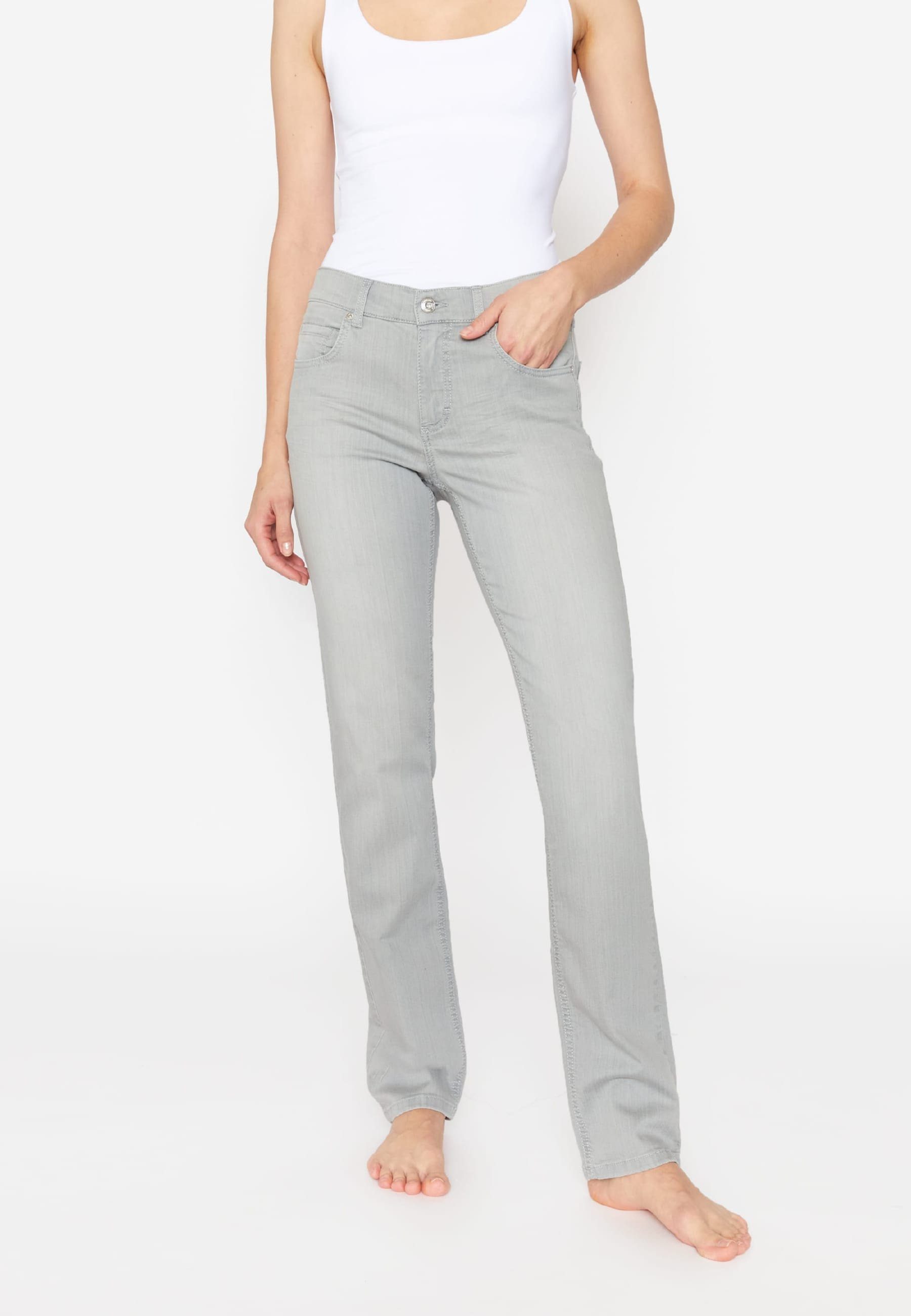 ANGELS Straight-Jeans Jeans Cici mit Organic Cotton mit Label-Applikationen hellgrau
