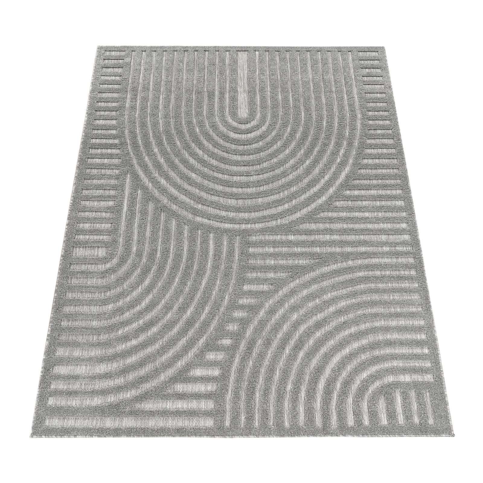 TaraCarpet Teppich Indoor und Outdoor Teppich wetterfest Barcelona Wave Boho Style, rechteckig, Höhe: 10 mm, Wave Boho grau Wohnzimmer Schlafzimmer Esszimmer 80X150