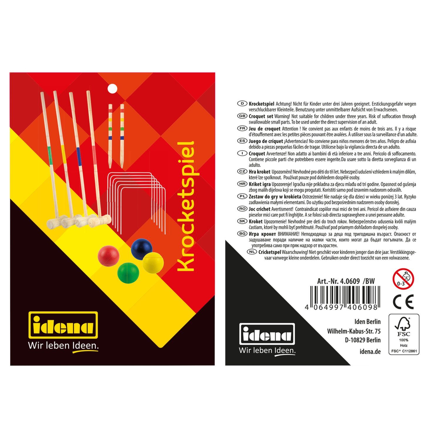 Idena Spiel Idena 40609 - Krocket Spiel für Kinder, Croquet mit Schlägern, Bällen