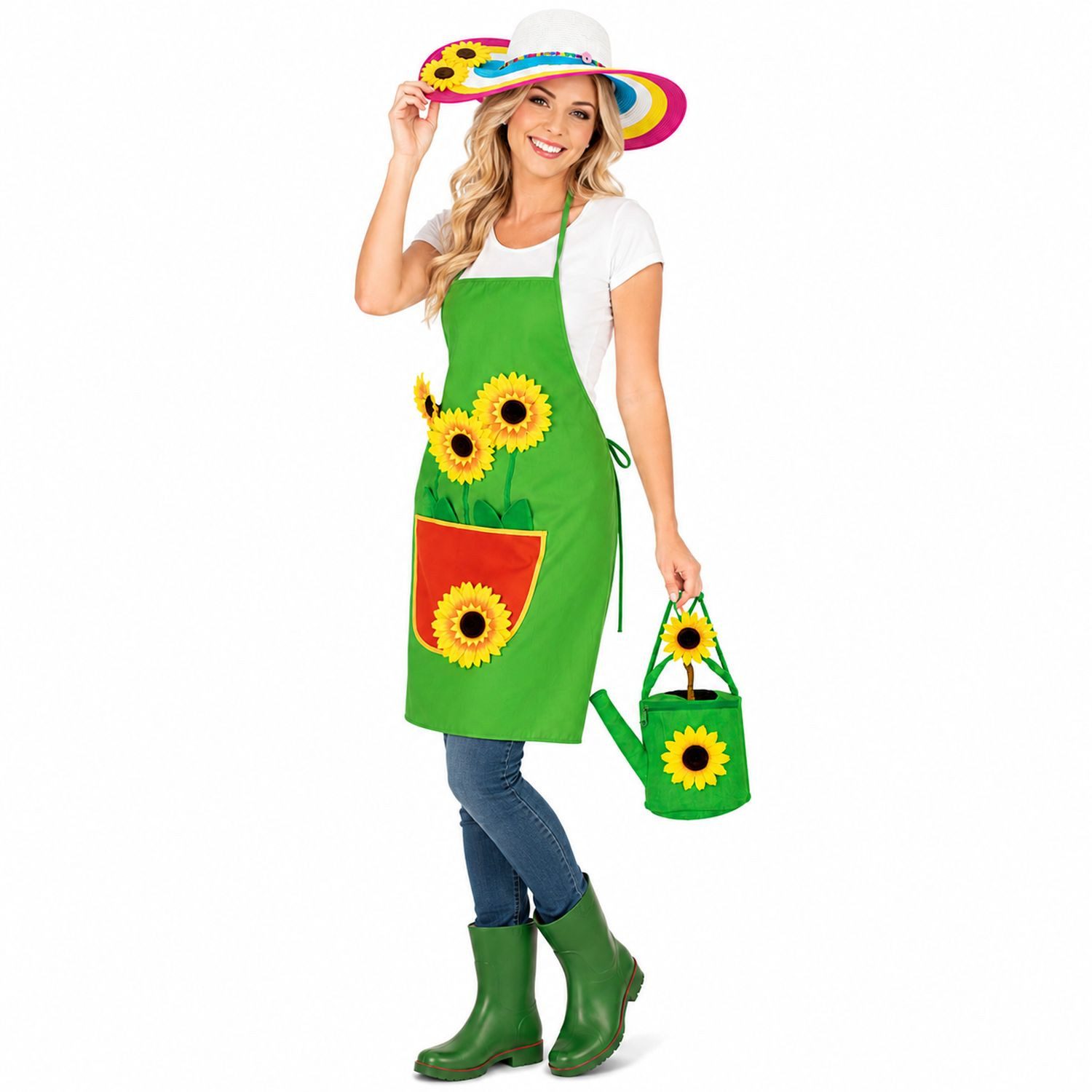 Das Kostümland Clown-Kostüm Gärtner für Damen, Schürze, Hut & Handtasche