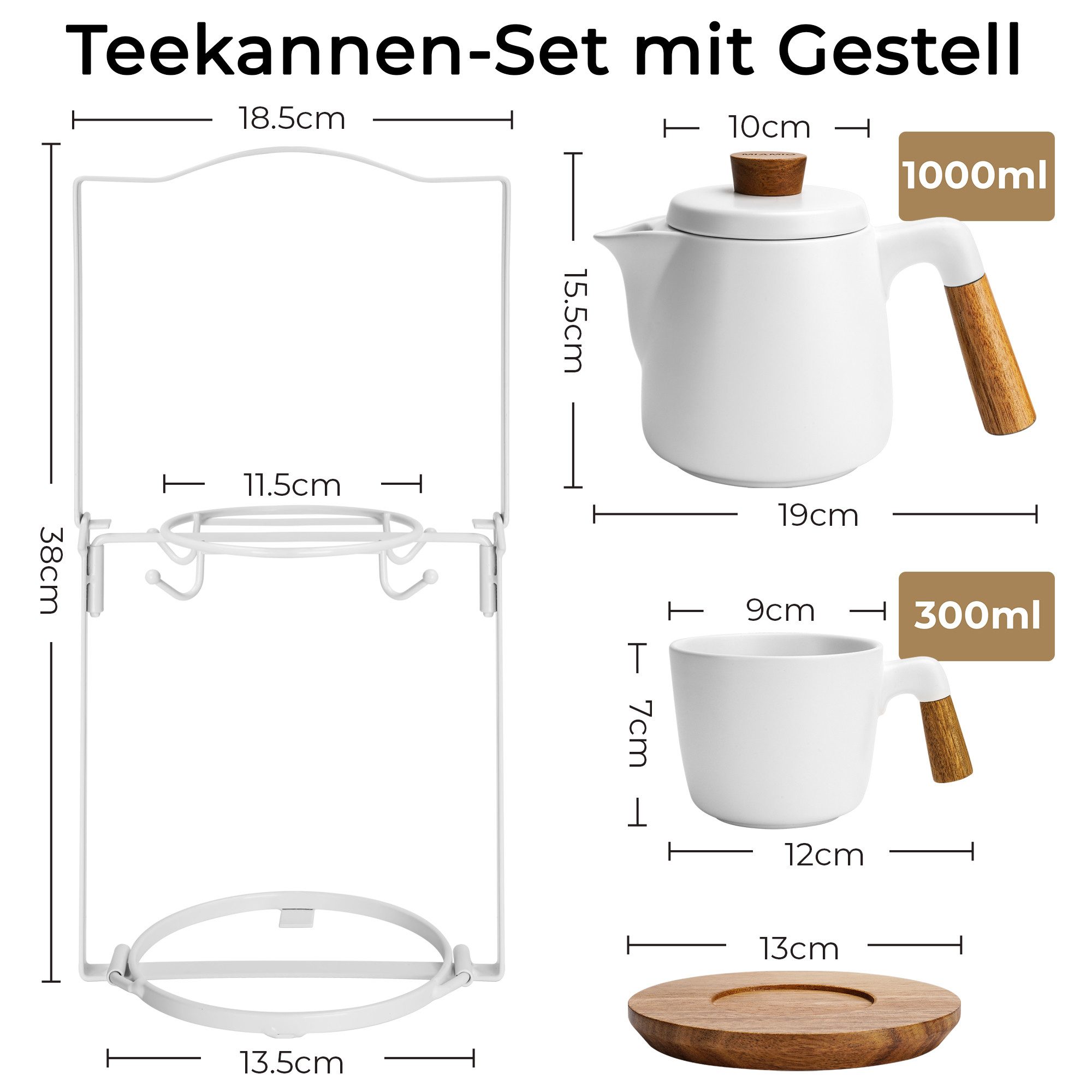 MiaMio Teeservice Teekannen-Set mit Gestell, weiß, Keramik
