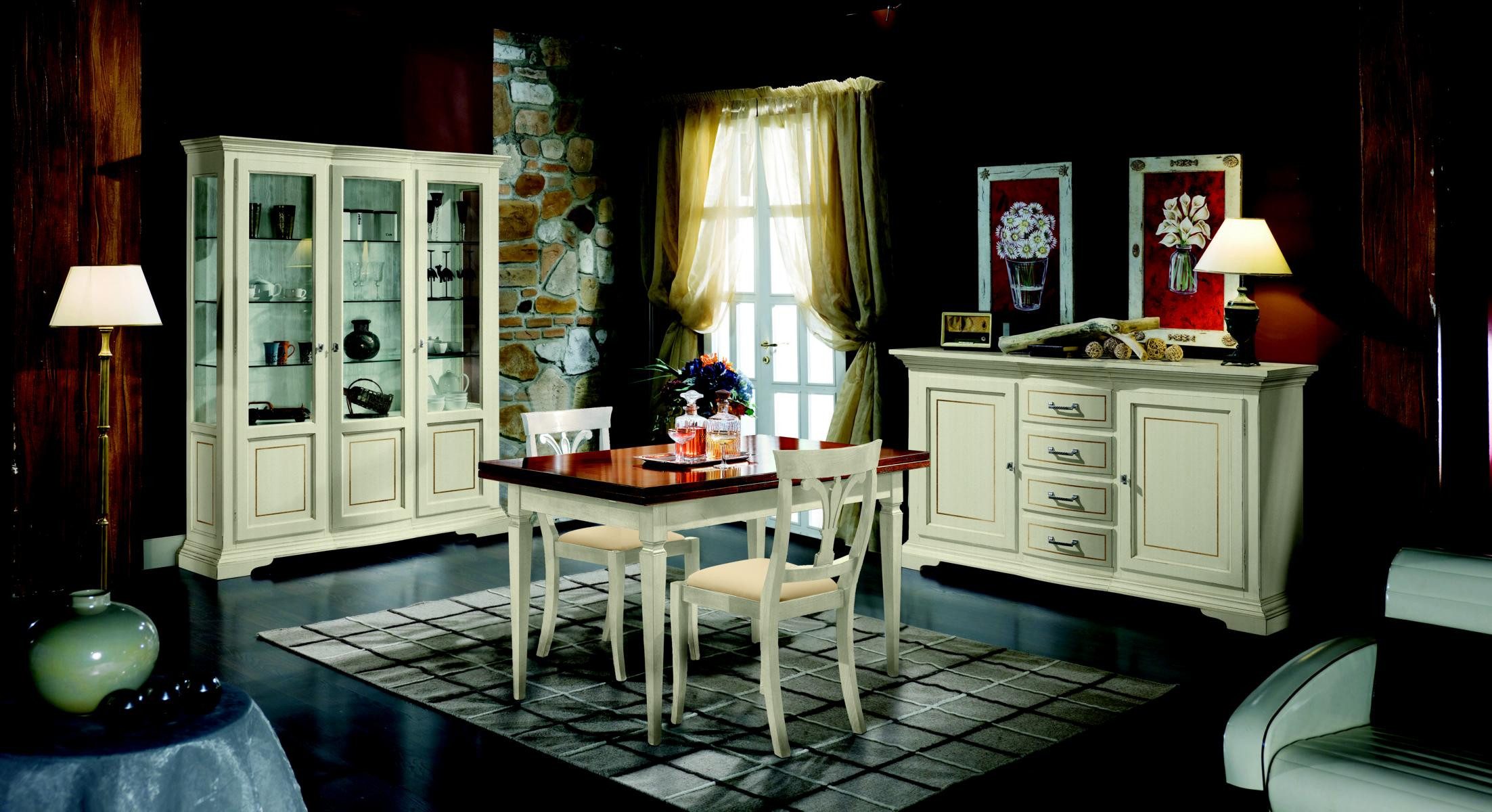 JVmoebel Esszimmer-Set Esszimmermöbel Set aus Holz mit Tisch, 2 Stühlen und Vitrine, Made in Europa