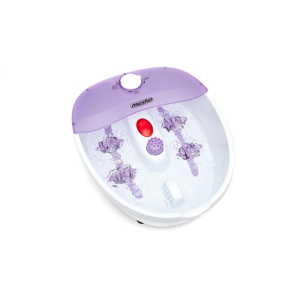Mesko Fußmassagegerät MS 2152 Fußbad mit Massagefunktion, elektrisch mit Sprudelmassage, Vibrationsmassage, Infrarot, 4 Massagerollen, Spritzschutz, Lila/Weiß