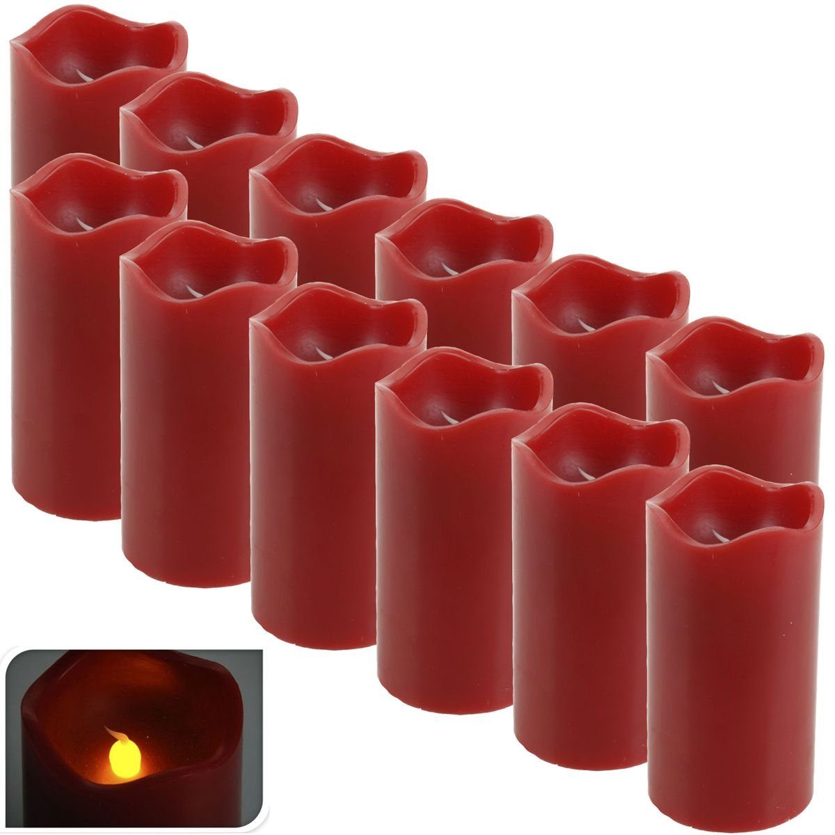 LED-Kerze LED Kerzen Set 7x13cm rot 12 Echtwachskerzen mit Timer Funktion,  natürliches Ambiente