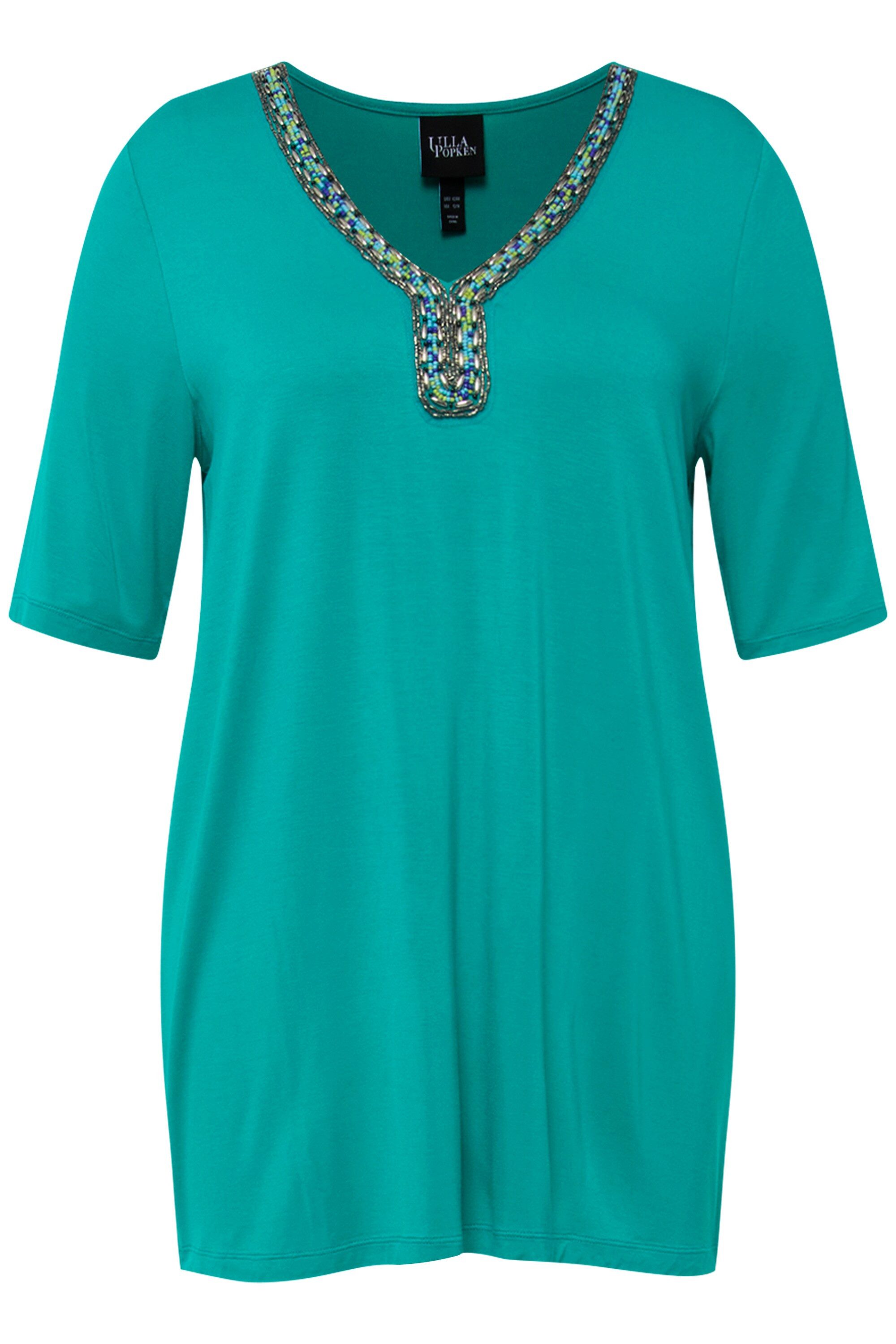 T-Shirt T-Shirt Perlen A-Linie Tunika-Ausschnitt Halbarm