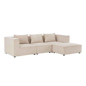 Juskys Ecksofa Domas, 4 Teile, L, modulare Couch für Wohnzimmer, 3 Sitzer mit Ottomane & Kissen