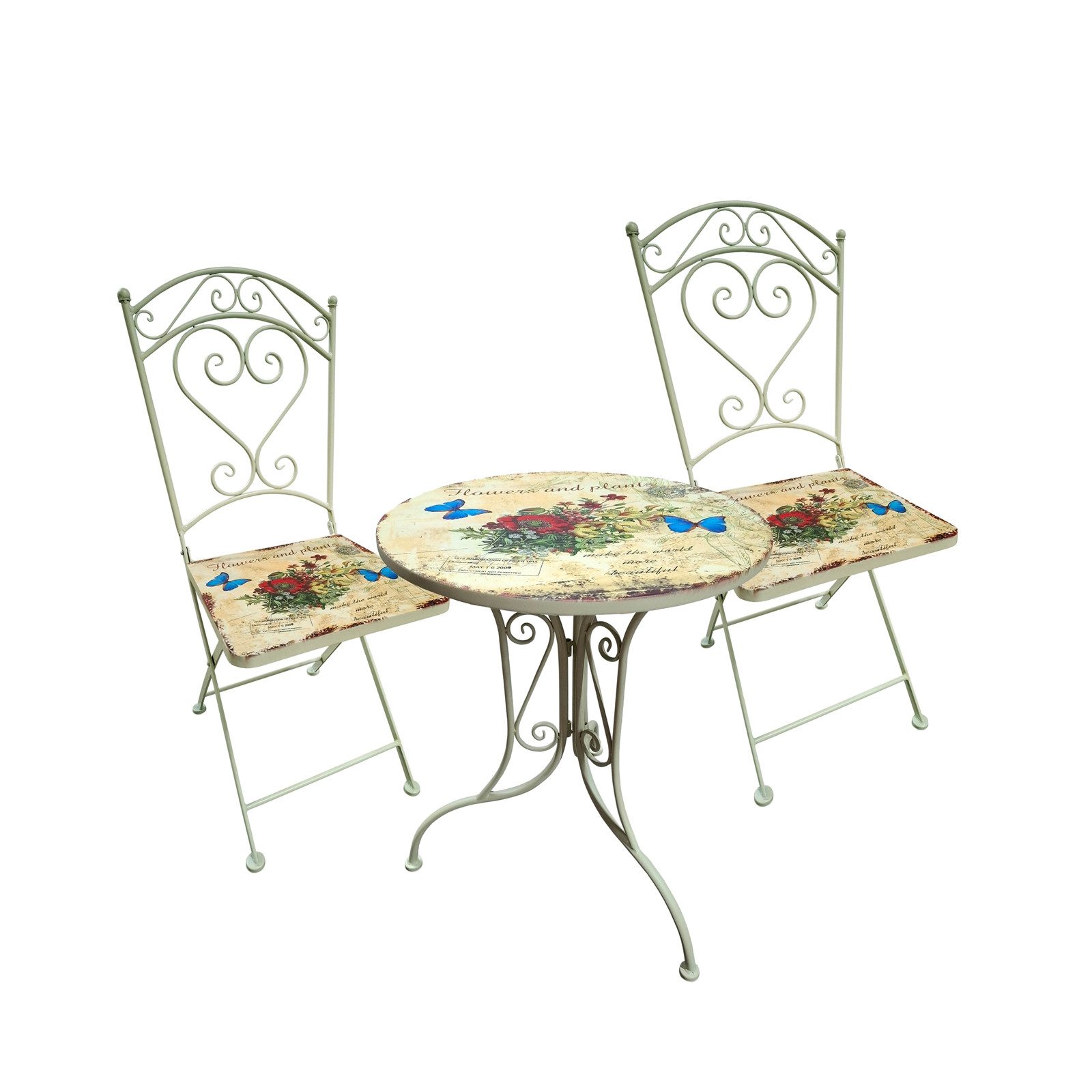 HTI-Line Balkonset Metalltisch mit Stühlen Flowers and Plants, (Set, 3-tlg., 1x Tisch und 2x Stühle), Sitzgruppe Metall Garten nostalgisch