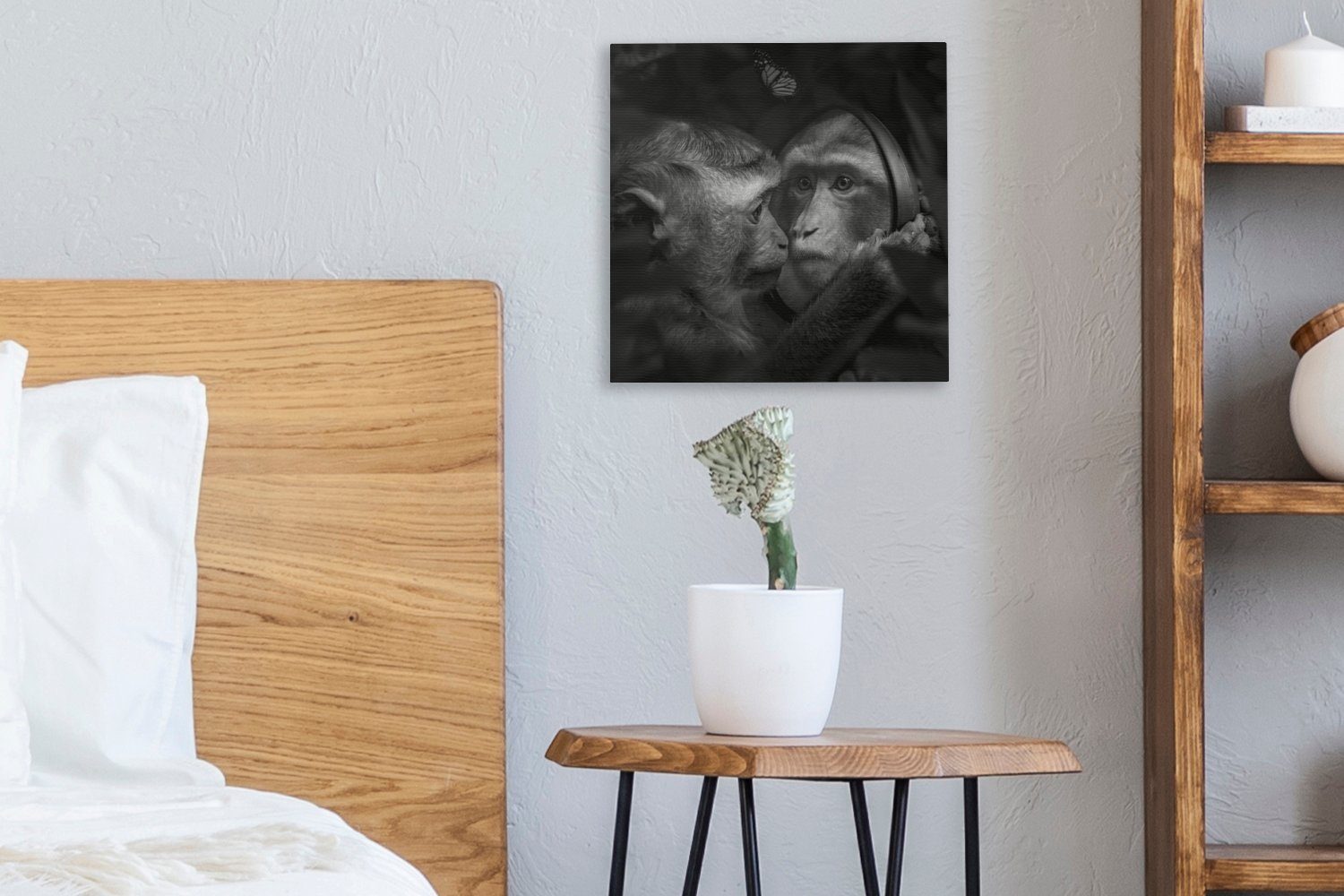 Dschungel Leinwand Affe - - Weiß, für - - Bilder Leinwandbild Tiere - St), OneMillionCanvasses® Wohnzimmer Schlafzimmer Schwarz Schmetterling (1