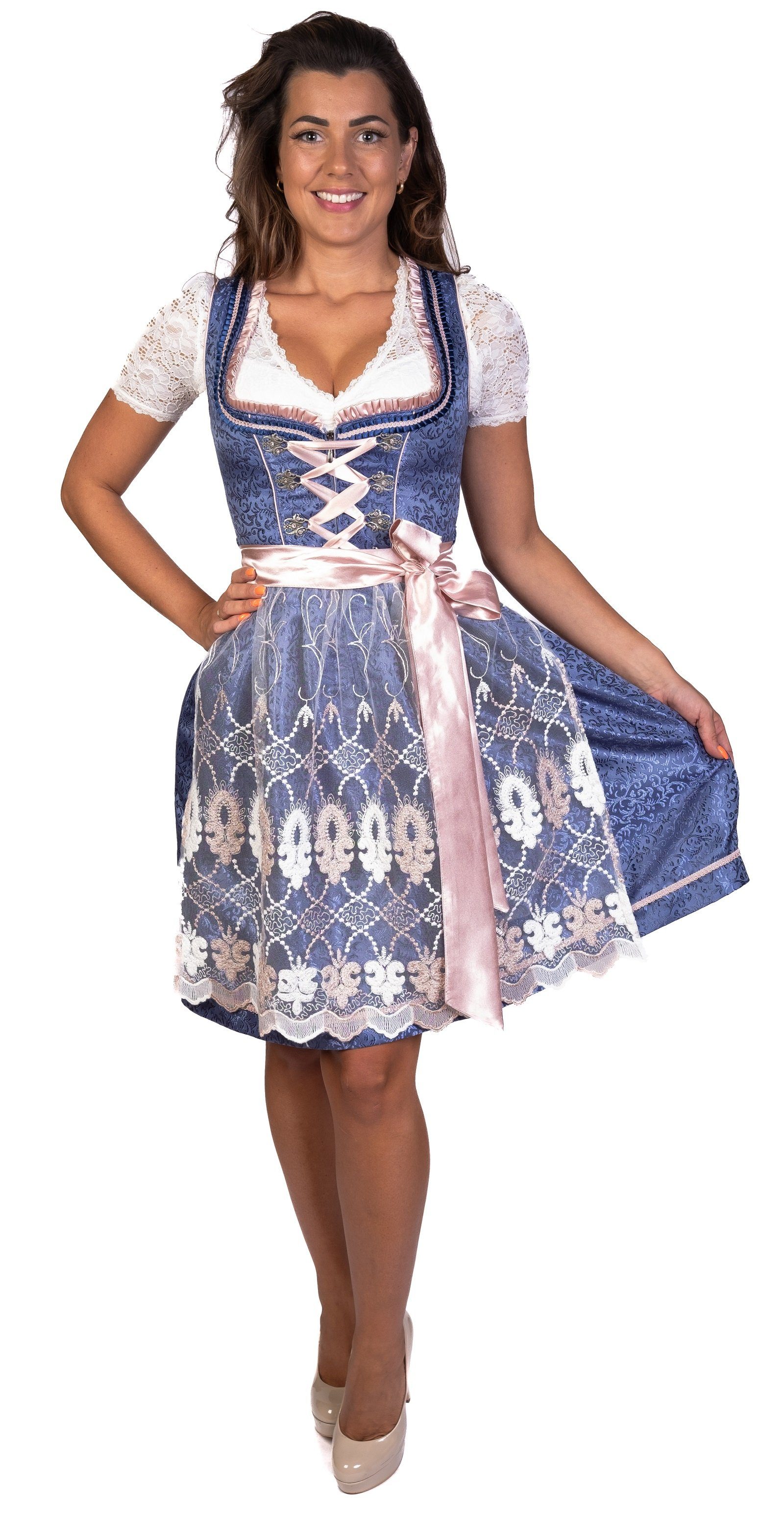 Trachtl Dirndl EMELY Dirndl Trachtenkleid Damen 2:TLG Blau/Rosa