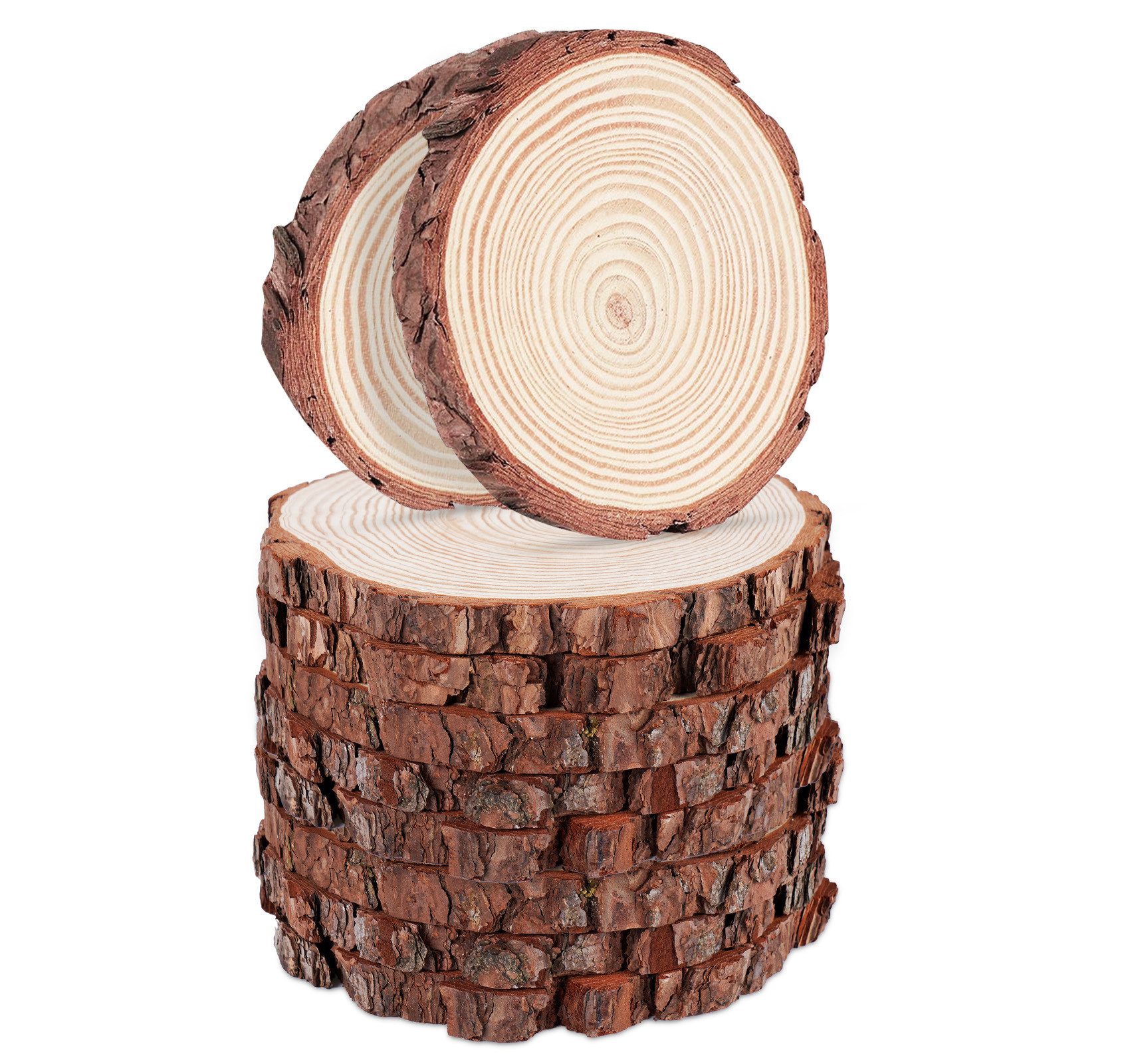 lindahandel Dekotablett Holzscheibe rund 14-15cm unbehandelt – Kiefer Naturholz (10 St), Baumscheibe ohne Loch für DIY, Deko & Hochzeit – 10mm stark