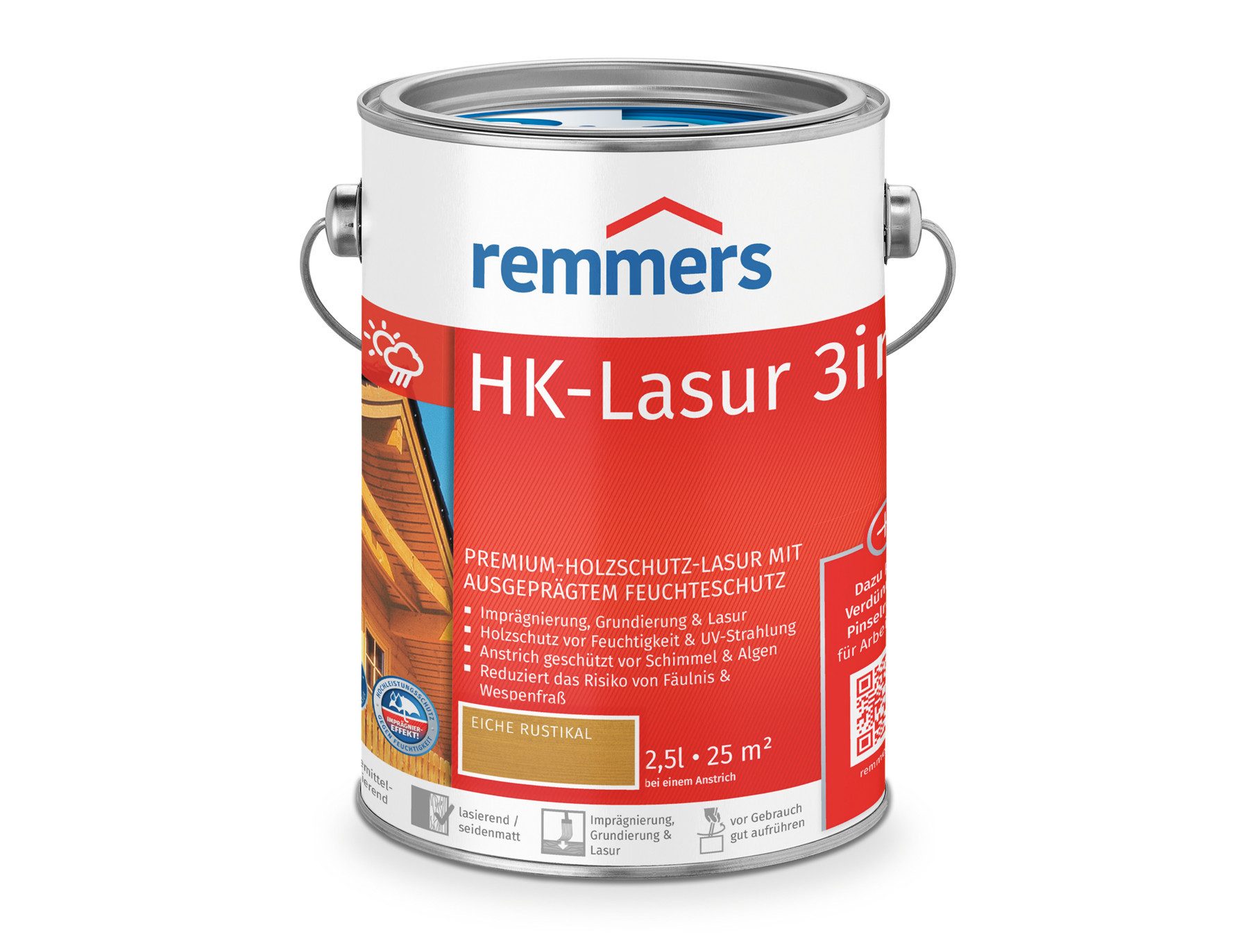 Remmers Holzschutzlasur HK-Lasur 3in1 2,5 Liter, 3facher Holzschutz mit Imprägnierung + Grundierung + Lasur
